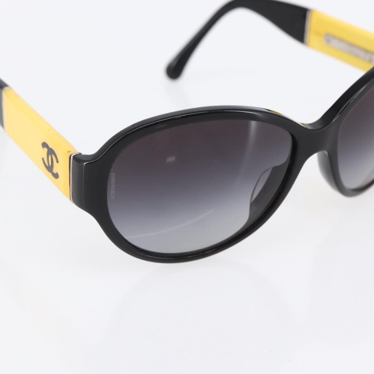 CHANEL COCO Mark Sunglasses plastic Black Yellow 5229 CC Auth SW1742