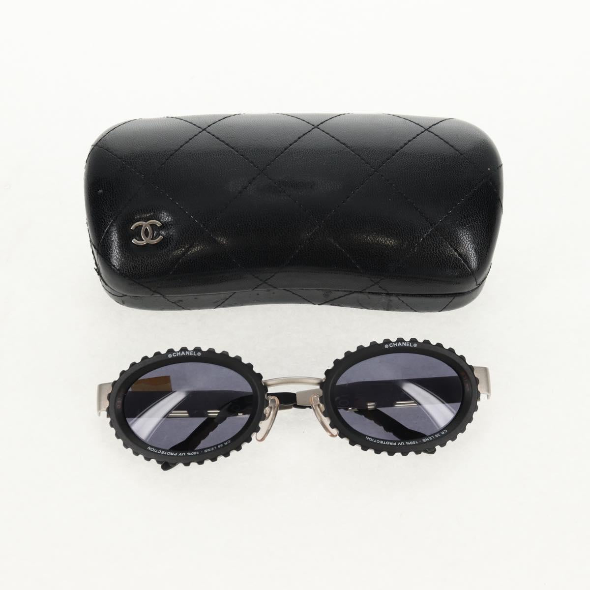 CHANEL 31 RUE CAMBON Sunglasses Metal Silver Black 10506 90405 CC Auth SW1746V