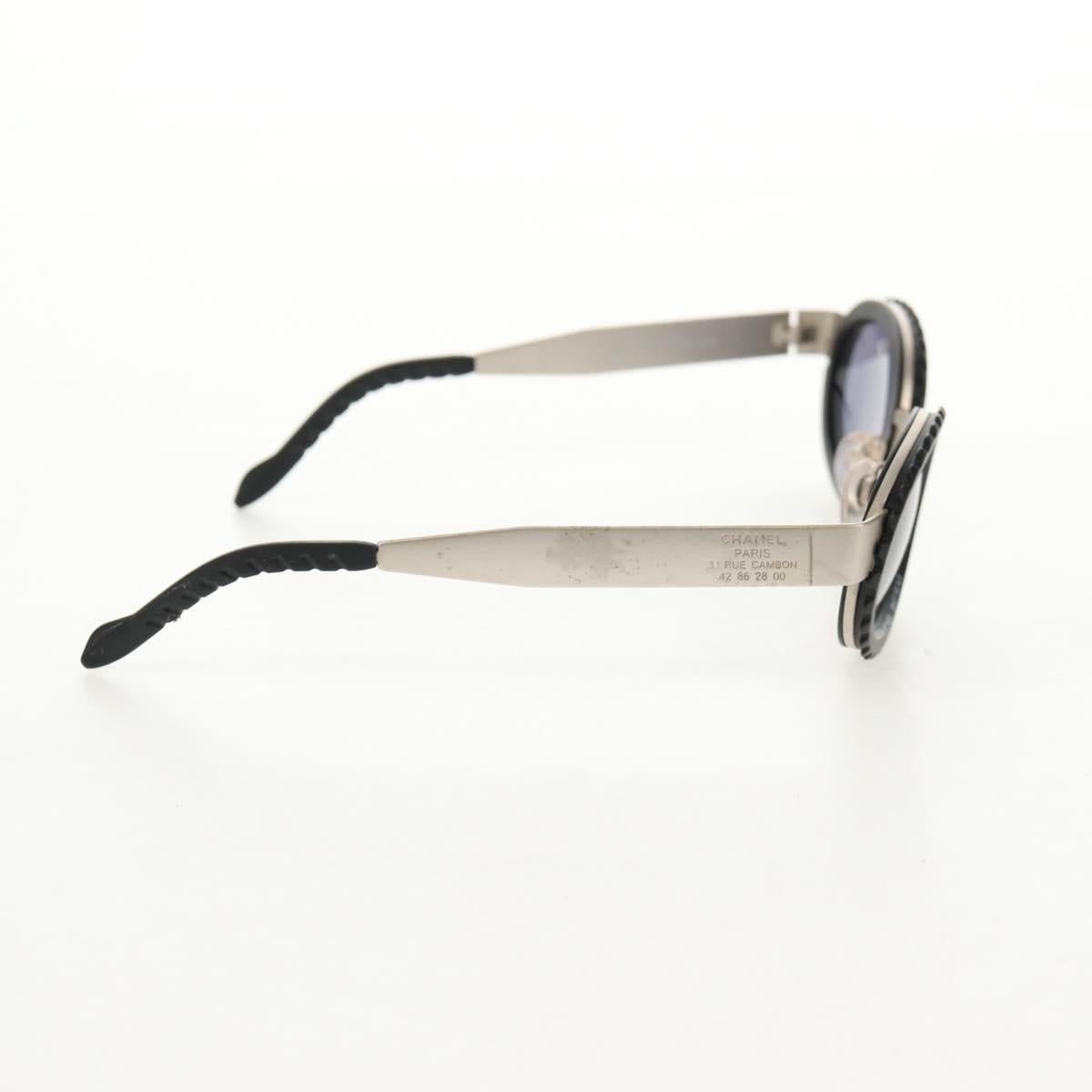 CHANEL 31 RUE CAMBON Sunglasses Metal Silver Black 10506 90405 CC Auth SW1746V