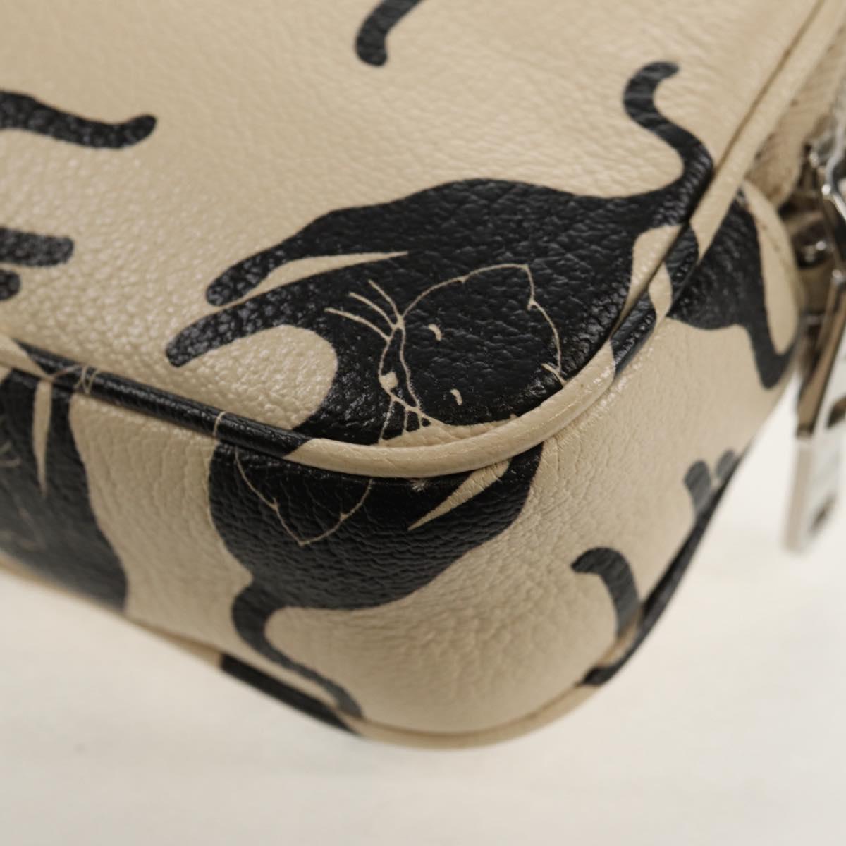 Miu Miu Shoulder Bag Leather Beige Silver Auth SW1747V