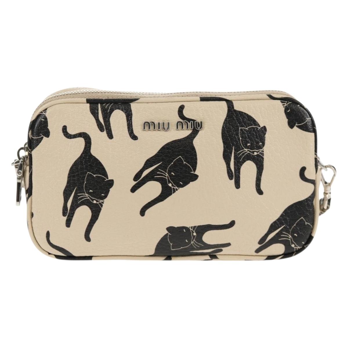 Miu Miu Shoulder Bag Leather Beige Silver Auth SW1747V