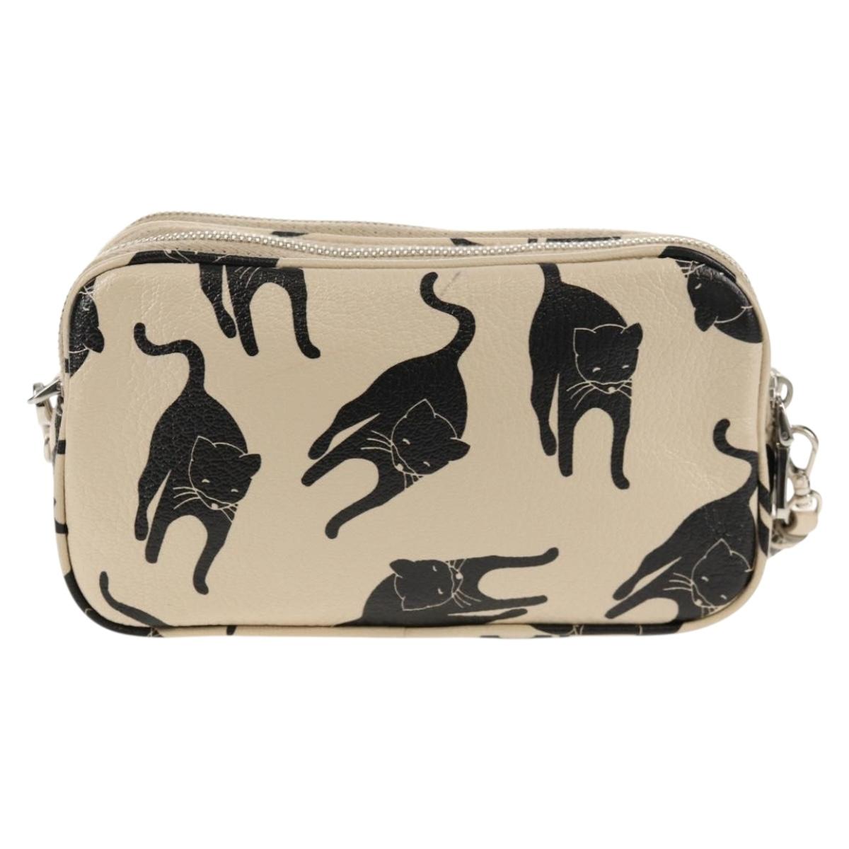 Miu Miu Shoulder Bag Leather Beige Silver Auth SW1747V