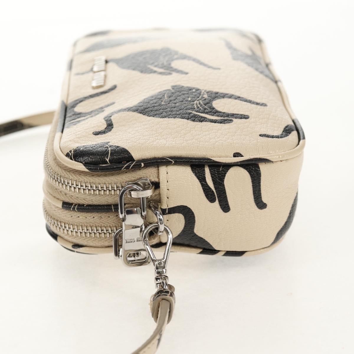 Miu Miu Shoulder Bag Leather Beige Silver Auth SW1747V