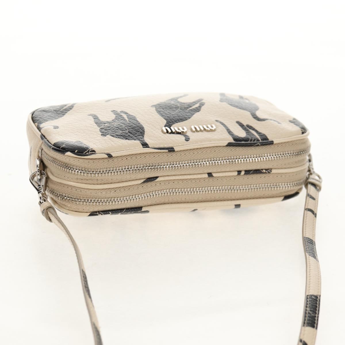 Miu Miu Shoulder Bag Leather Beige Silver Auth SW1747V