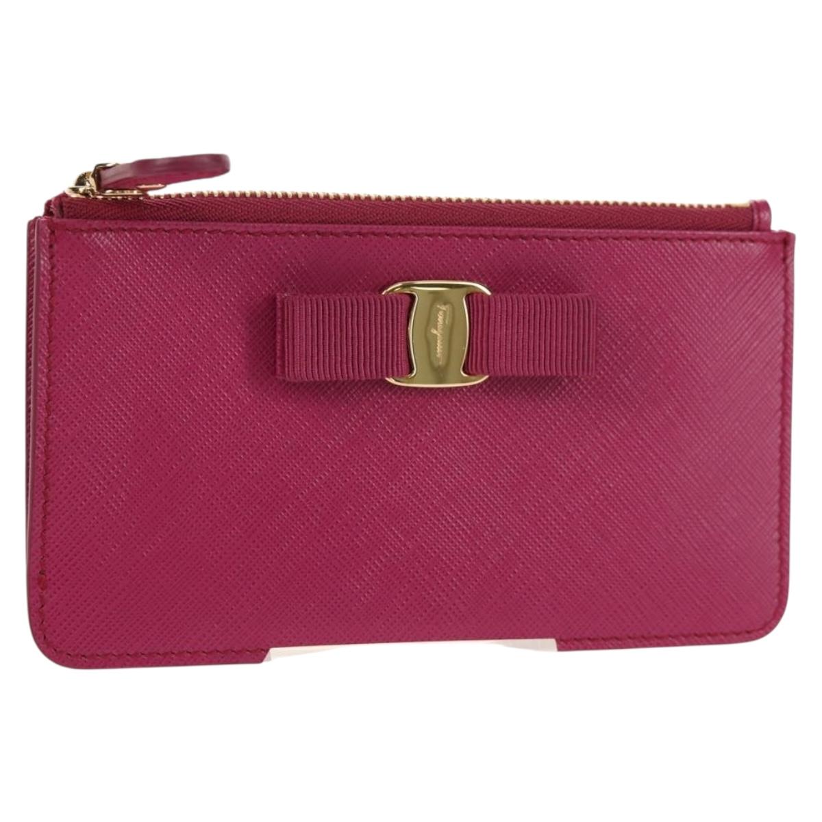 Salvatore Ferragamo Compact Wallet Vala Wallet Leather Purple Gold Auth SW1752V