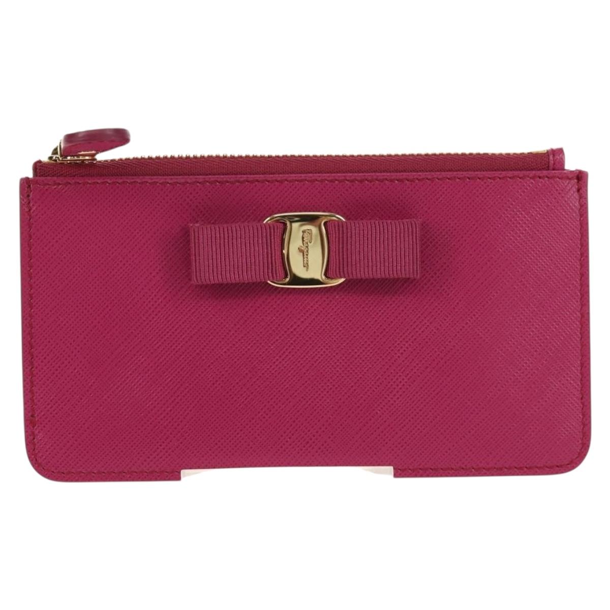 Salvatore Ferragamo Compact Wallet Vala Wallet Leather Purple Gold Auth SW1752V