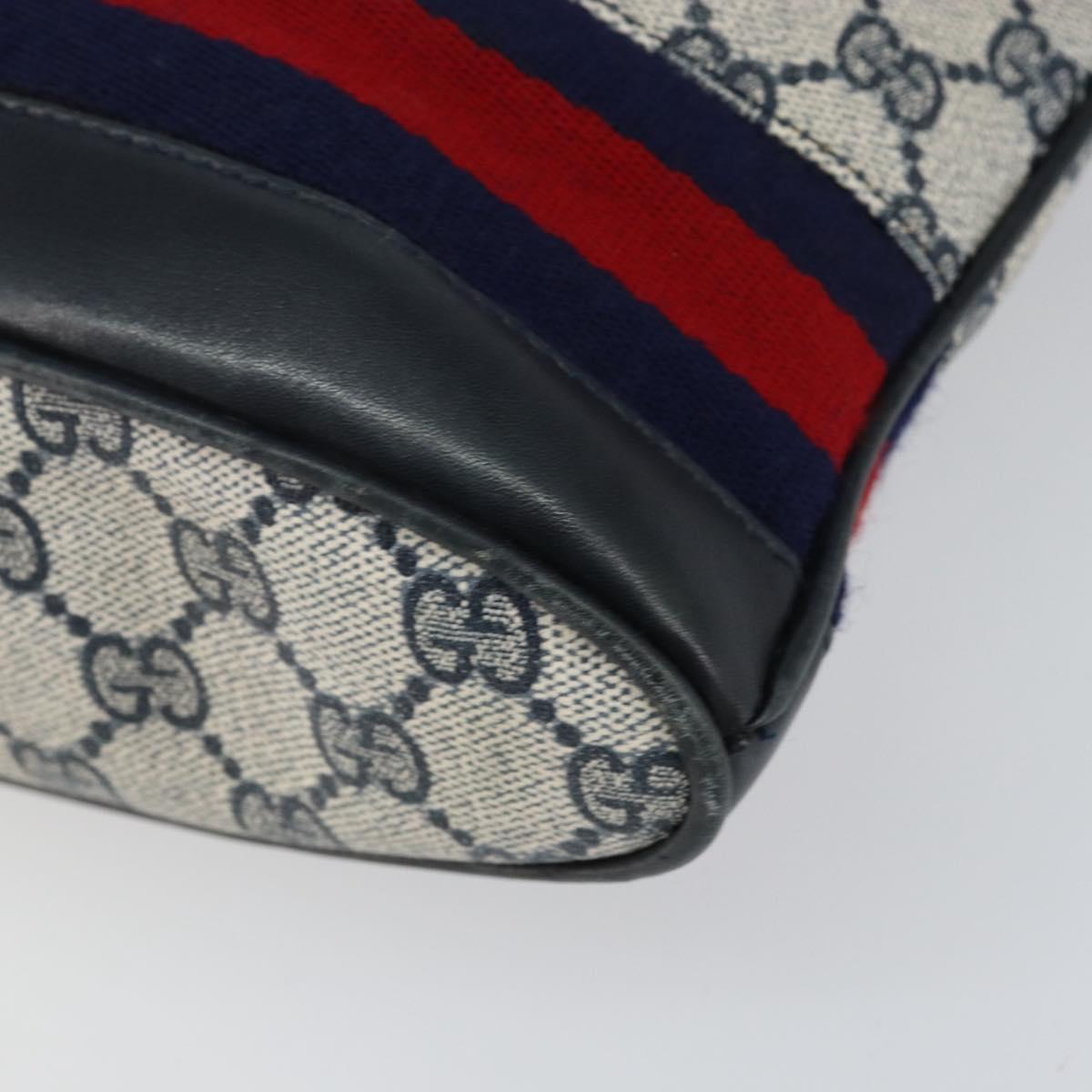 GUCCI GG Supreme Sherry Line Shoulder Bag Navy Gold Auth SW1763