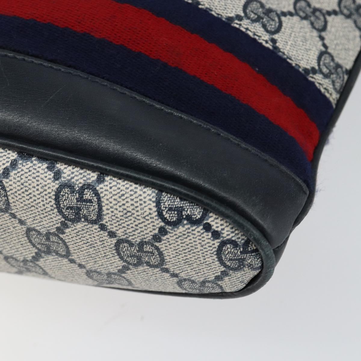 GUCCI GG Supreme Sherry Line Shoulder Bag Navy Gold Auth SW1763