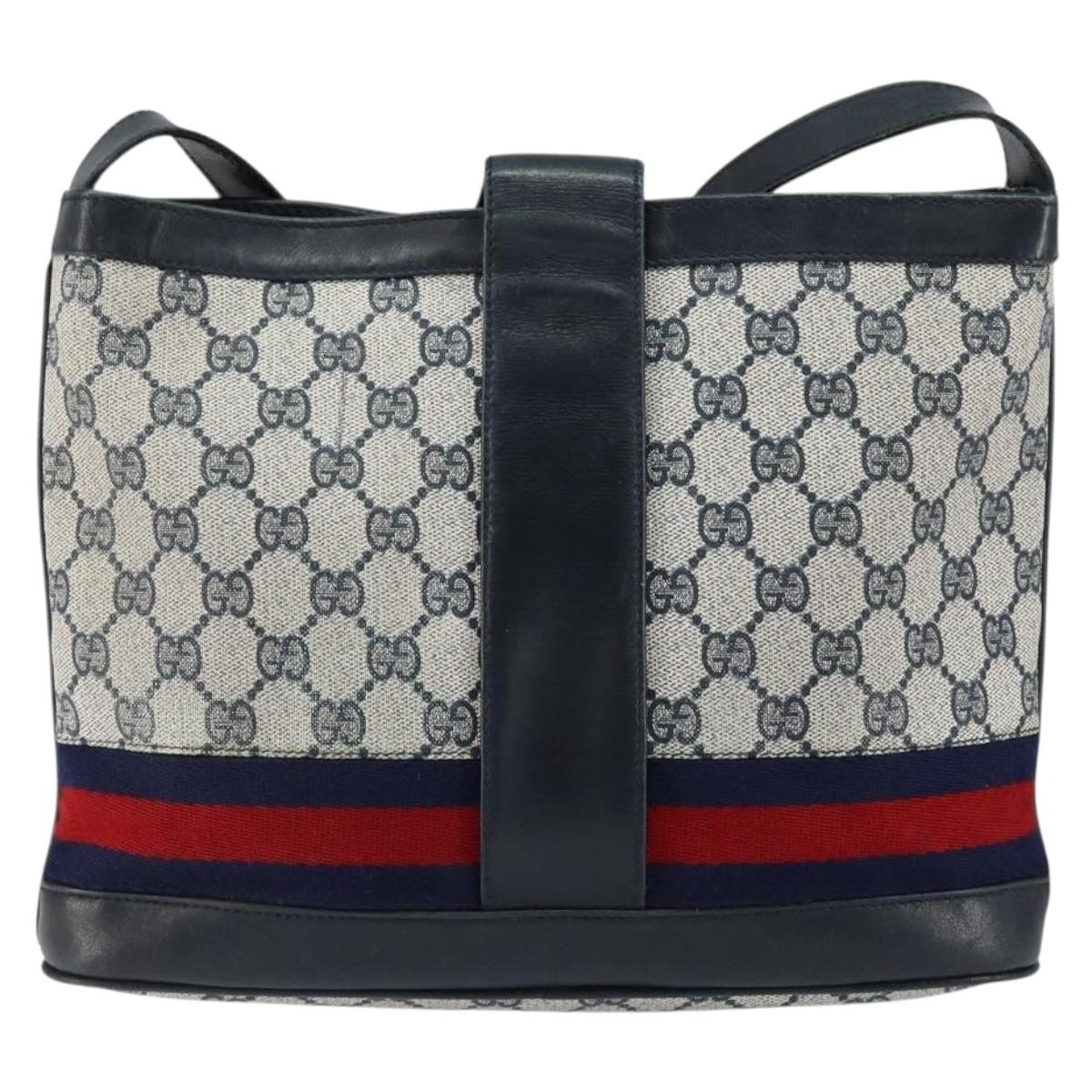 GUCCI GG Supreme Sherry Line Shoulder Bag Navy Gold Auth SW1763