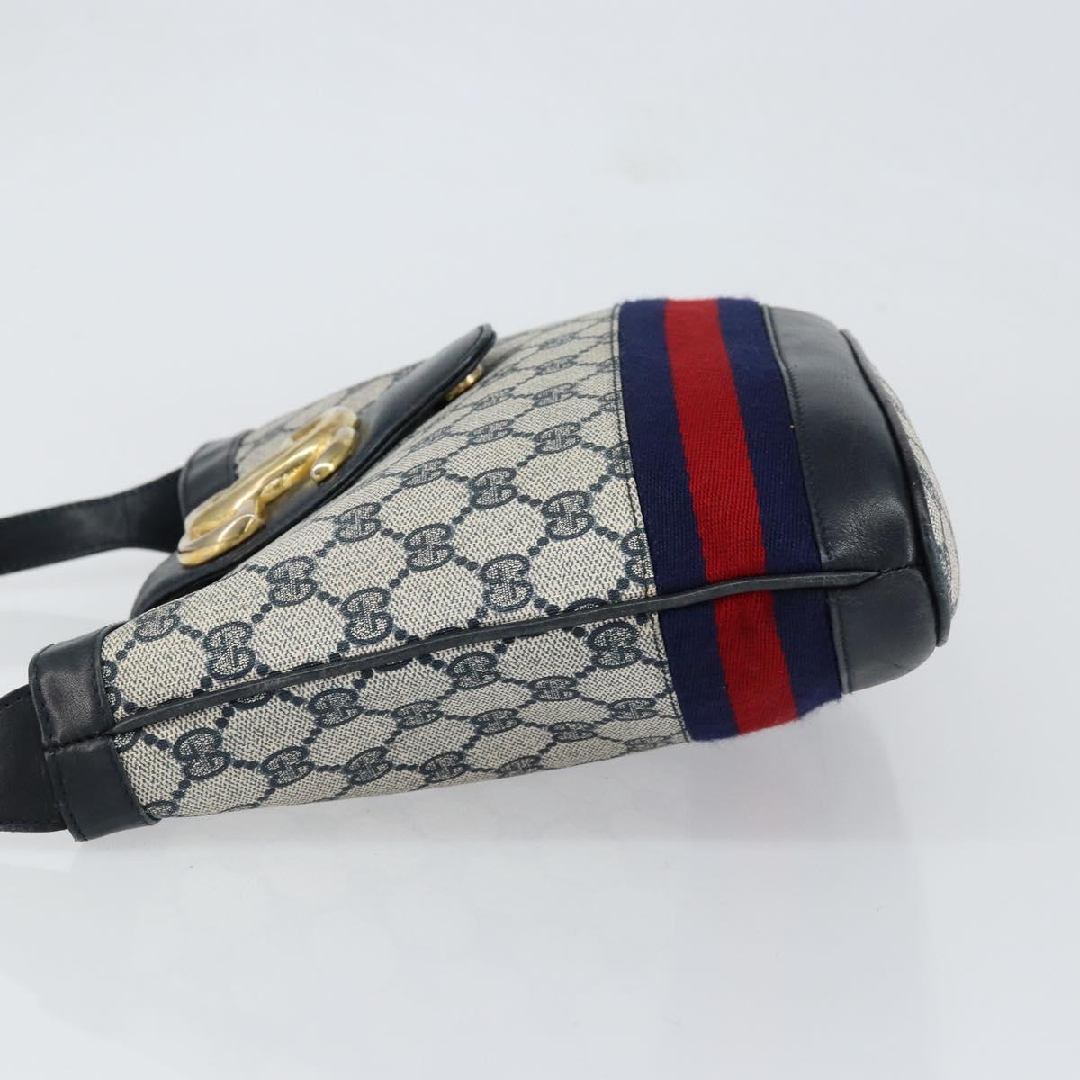 GUCCI GG Supreme Sherry Line Shoulder Bag Navy Gold Auth SW1763