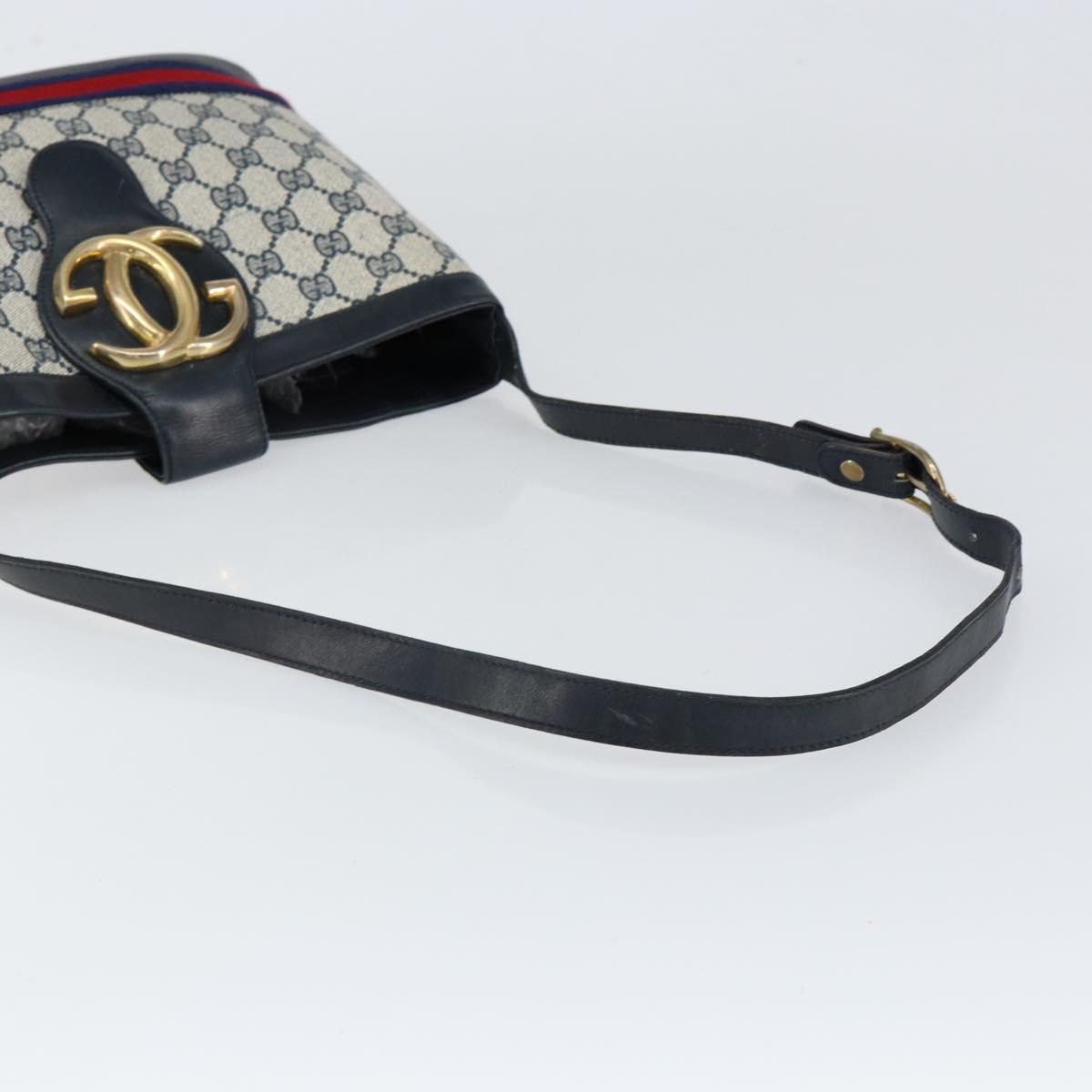 GUCCI GG Supreme Sherry Line Shoulder Bag Navy Gold Auth SW1763