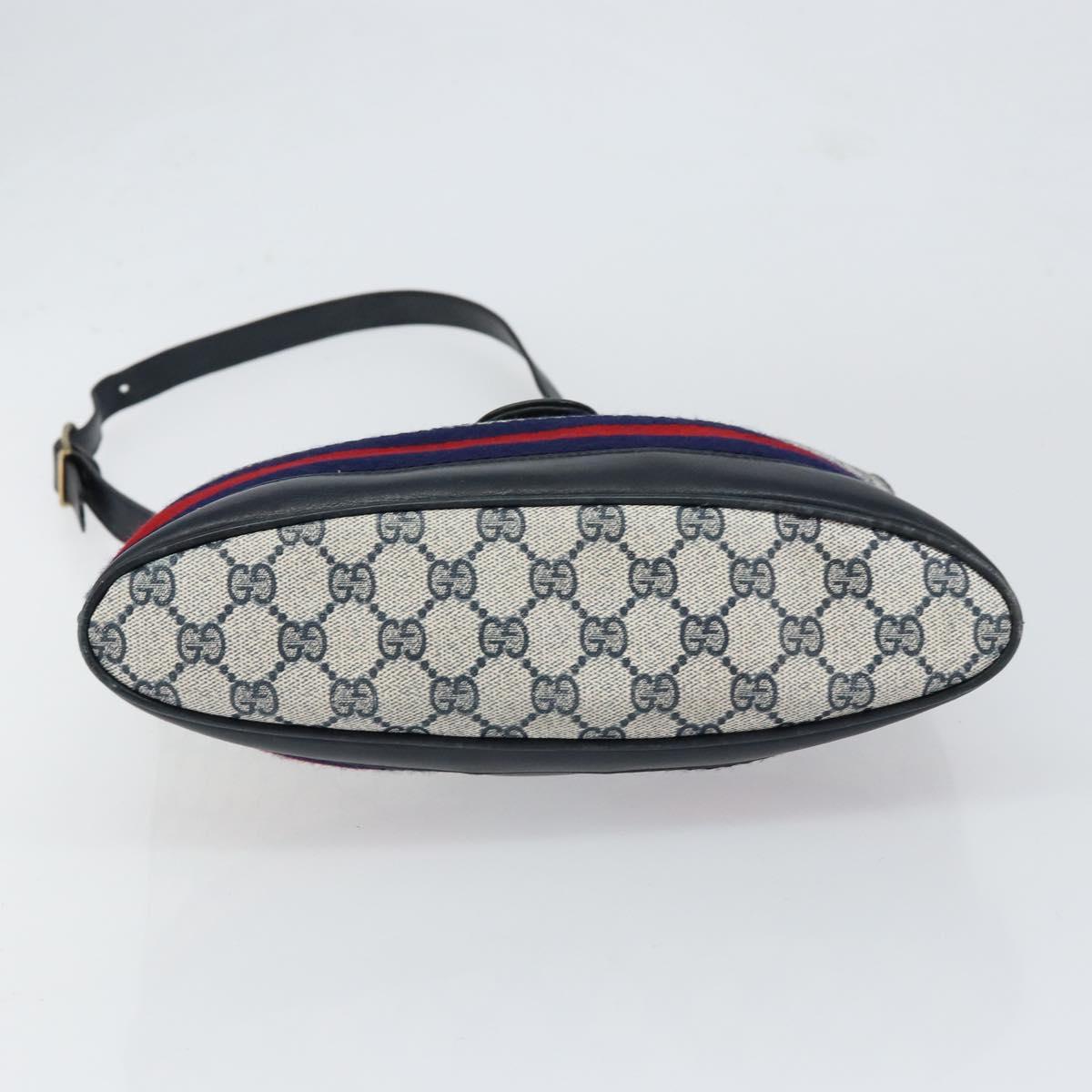 GUCCI GG Supreme Sherry Line Shoulder Bag Navy Gold Auth SW1763