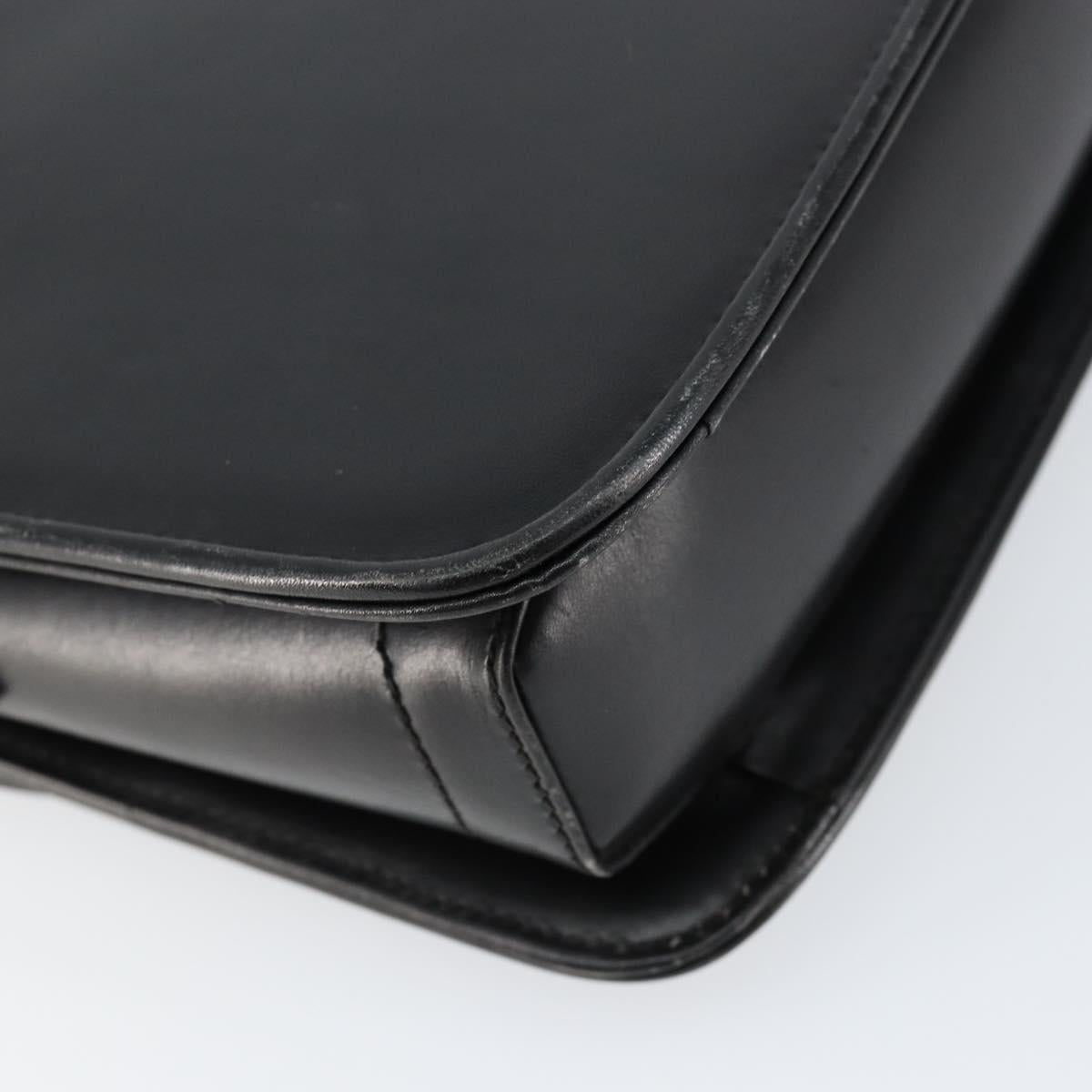 GUCCI Web Sherry Line Shoulder Bag Leather Black Gold Auth SW1764