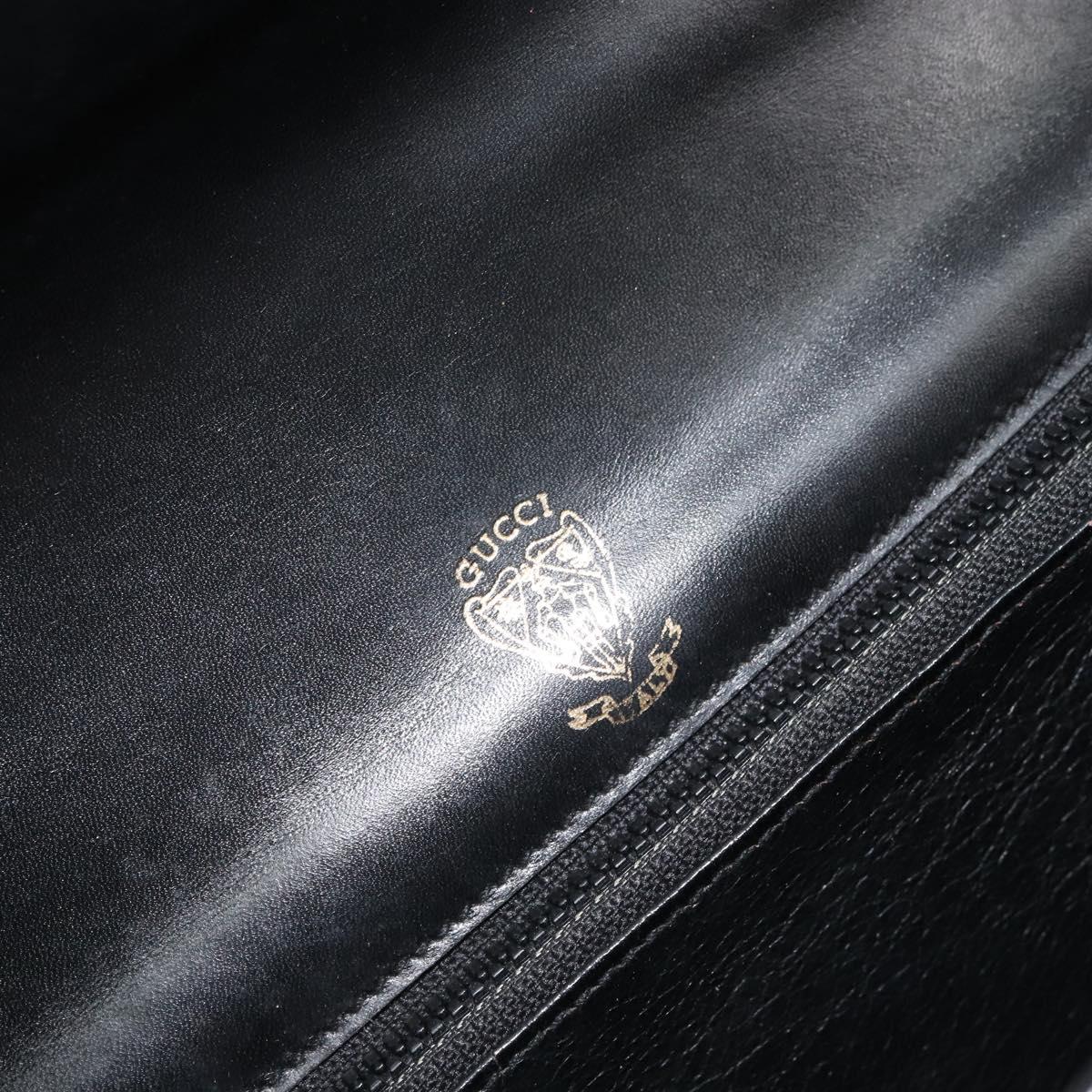 GUCCI Web Sherry Line Shoulder Bag Leather Black Gold Auth SW1764