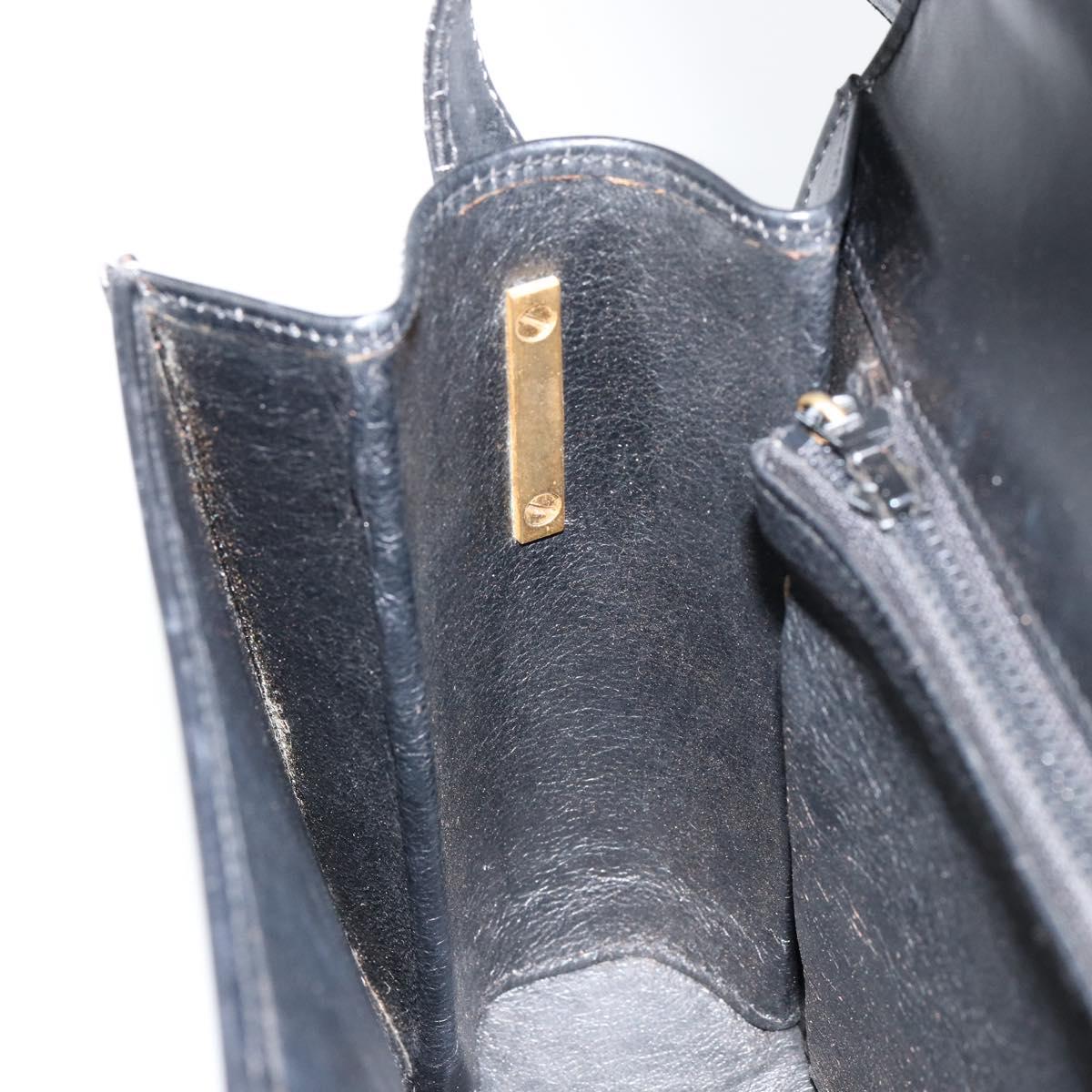 GUCCI Web Sherry Line Shoulder Bag Leather Black Gold Auth SW1764