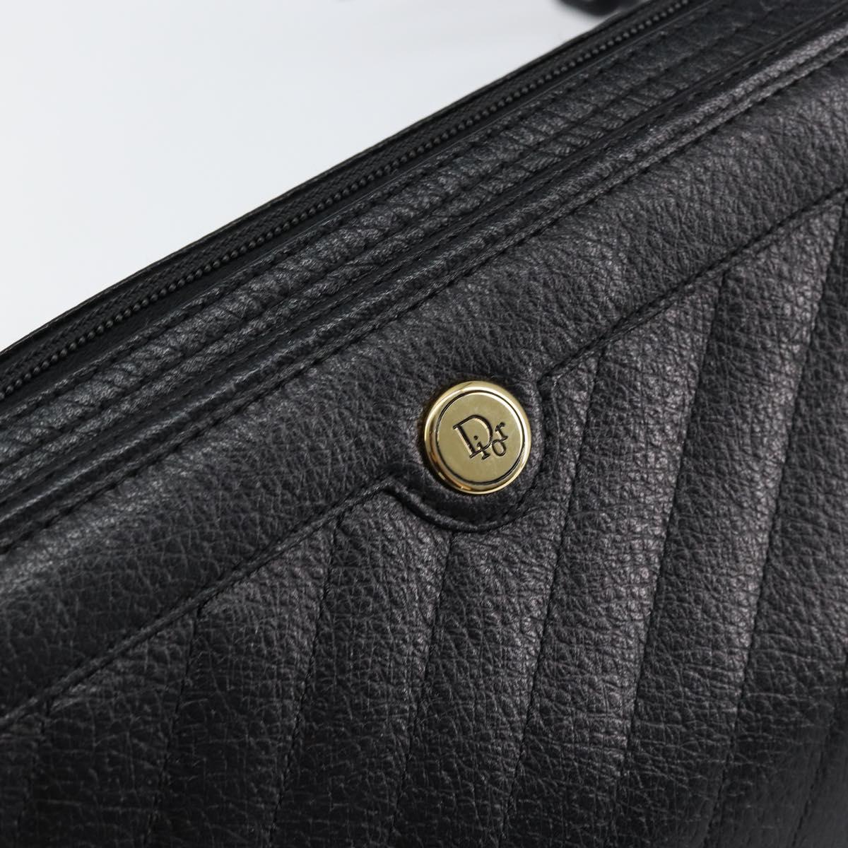 Christian Dior Shoulder Bag Leather Black Gold Auth SW1767