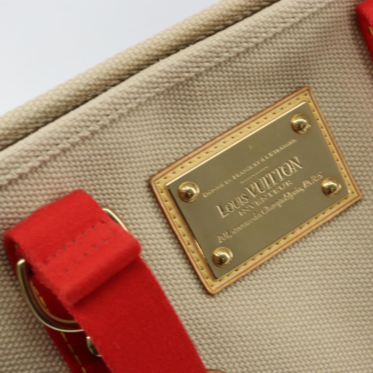 LOUIS VUITTON Antigua Cabas MM Tote Bag Canvas Beige Red M40035 LV Auth SW1779