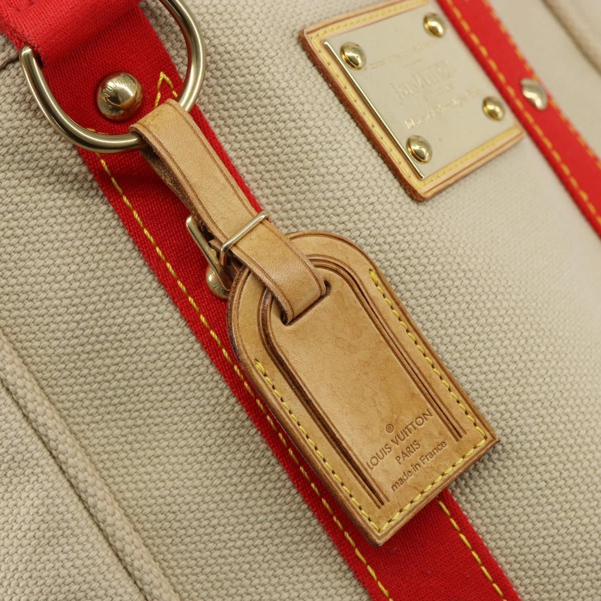 LOUIS VUITTON Antigua Cabas MM Tote Bag Canvas Beige Red M40035 LV Auth SW1779