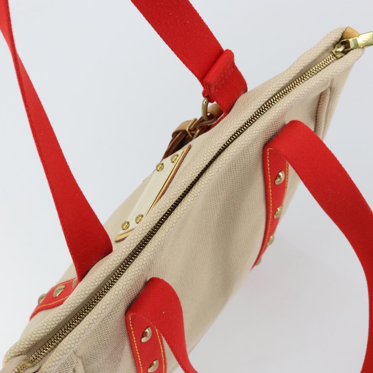 LOUIS VUITTON Antigua Cabas MM Tote Bag Canvas Beige Red M40035 LV Auth SW1779