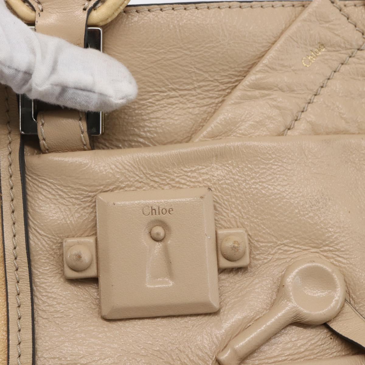 Chloe Tote Bag Leather Beige Brown Auth SW1787