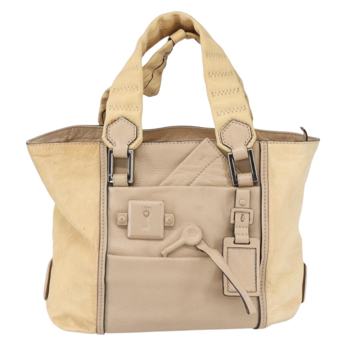 Chloe Tote Bag Leather Beige Brown Auth SW1787