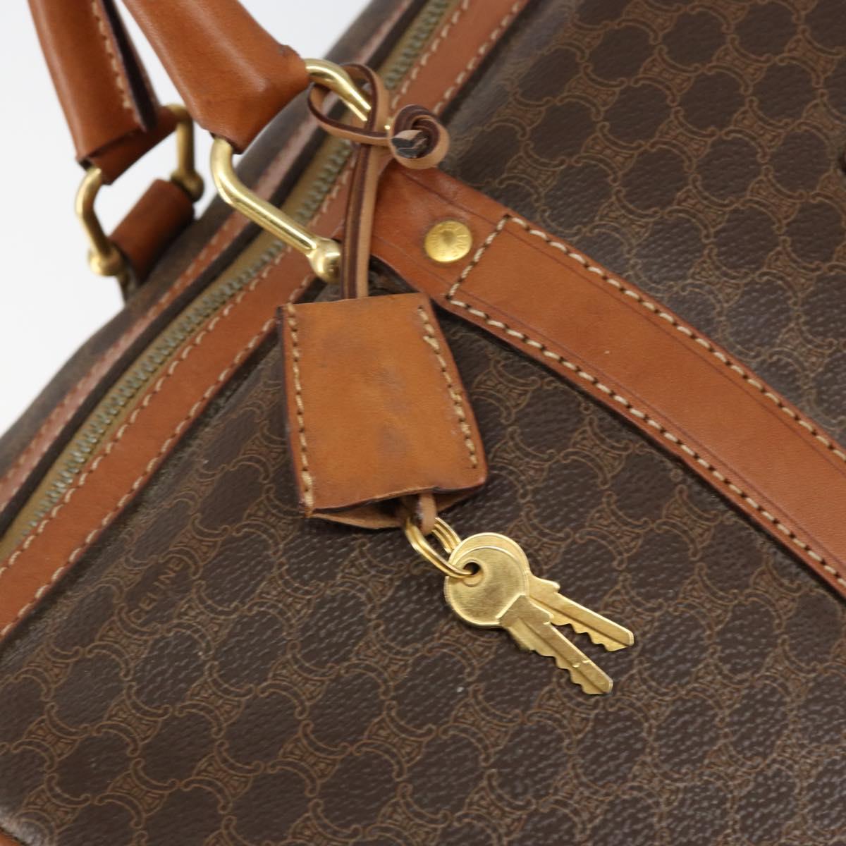 CELINE Macadam Canvas Boston Bag PVC Brown Gold Auth SW1788