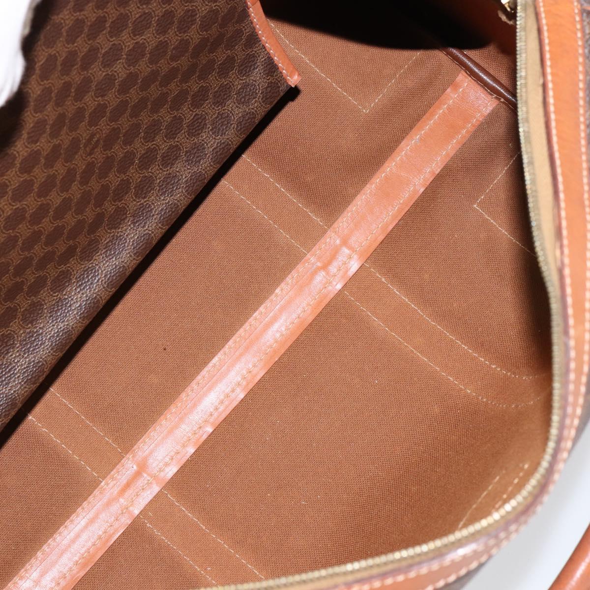 CELINE Macadam Canvas Boston Bag PVC Brown Gold Auth SW1788