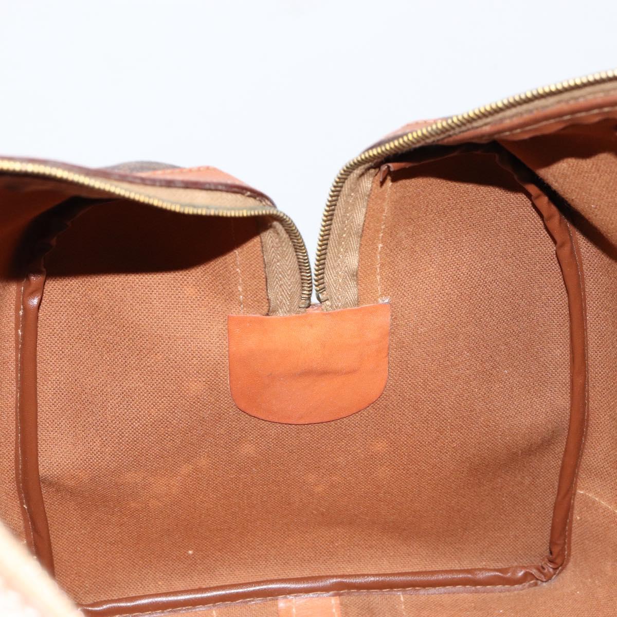 CELINE Macadam Canvas Boston Bag PVC Brown Gold Auth SW1788