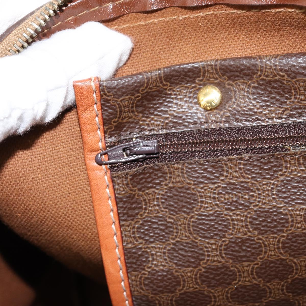 CELINE Macadam Canvas Boston Bag PVC Brown Gold Auth SW1788