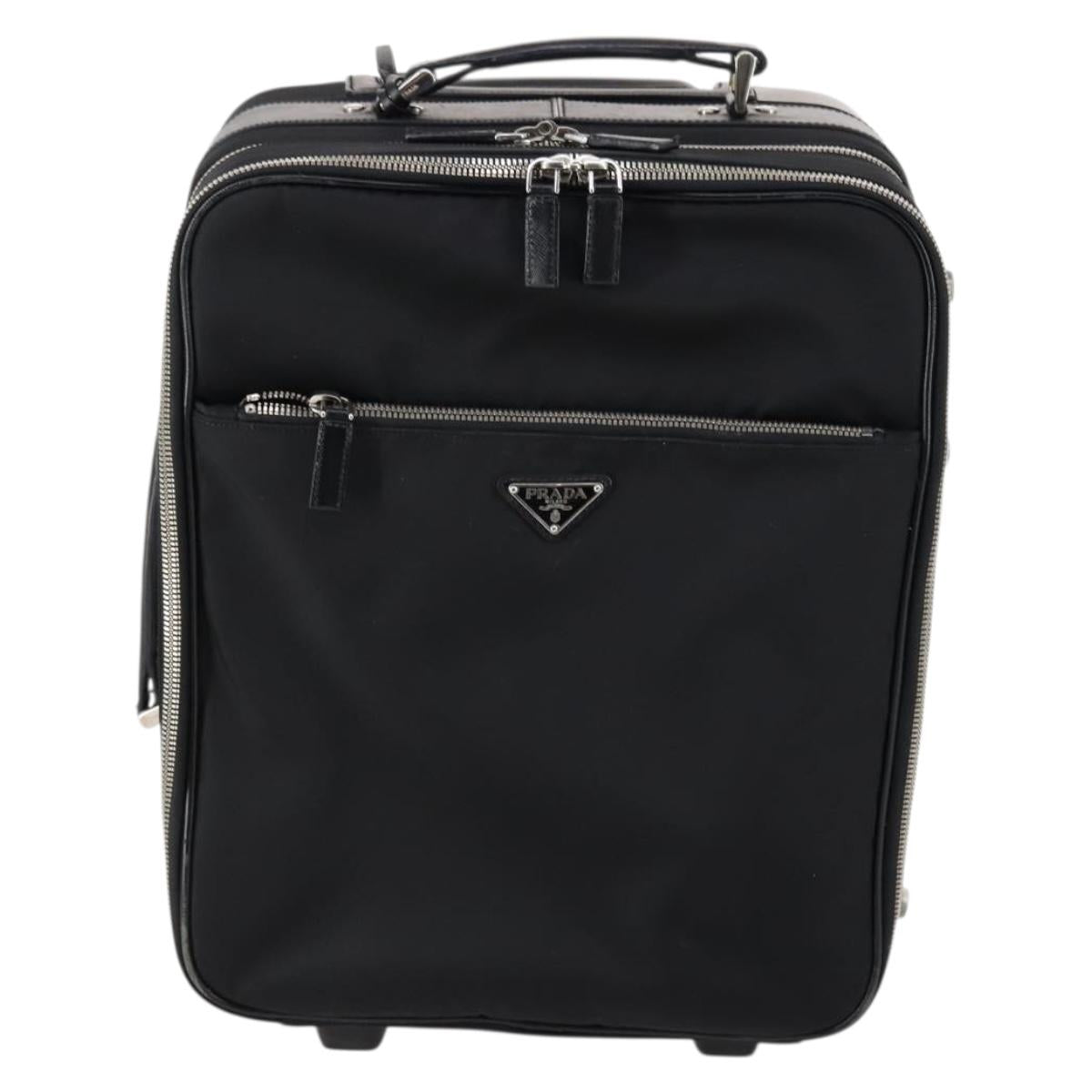 PRADA Carry Case Nylon Leather Black Silver Auth SW1789