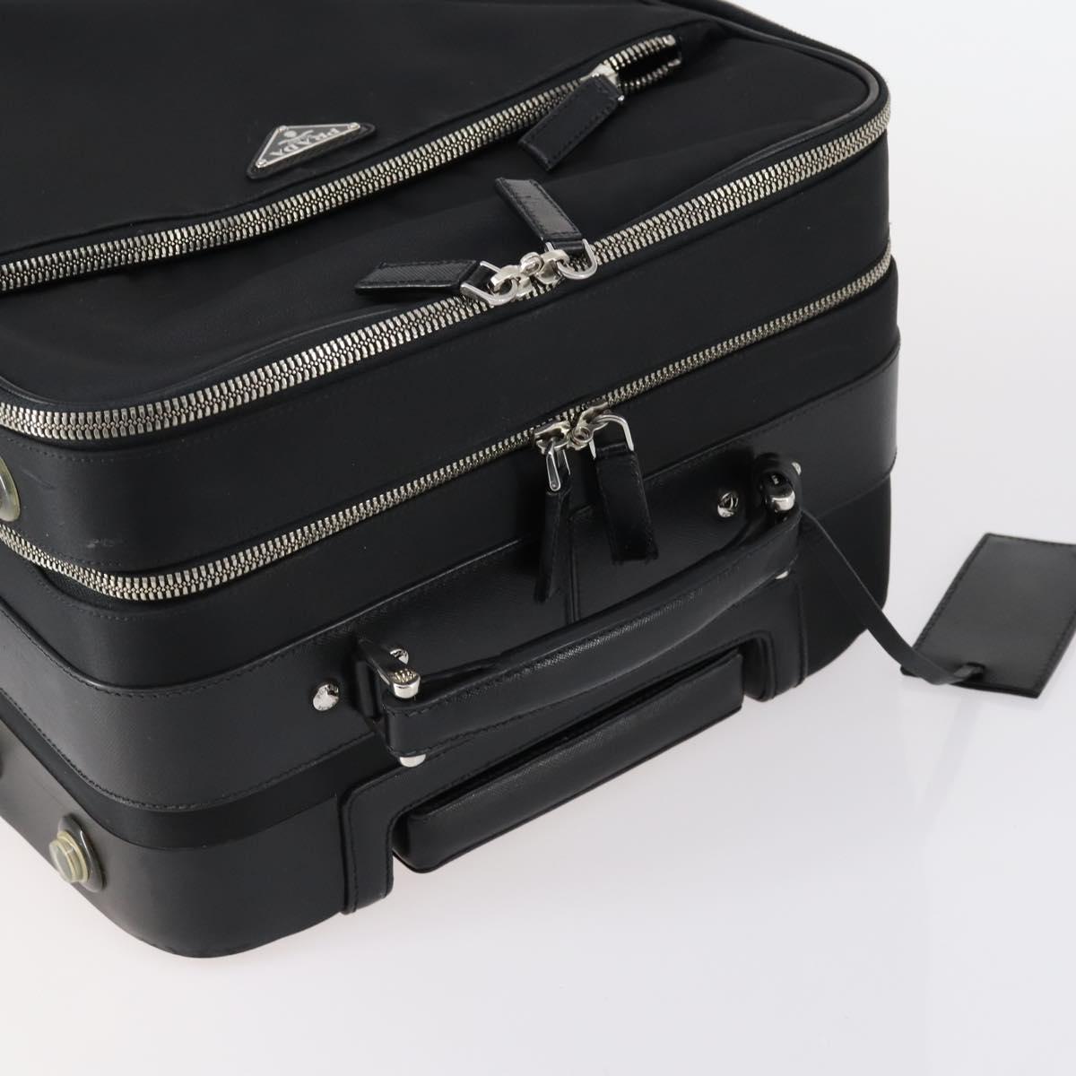 PRADA Carry Case Nylon Leather Black Silver Auth SW1789