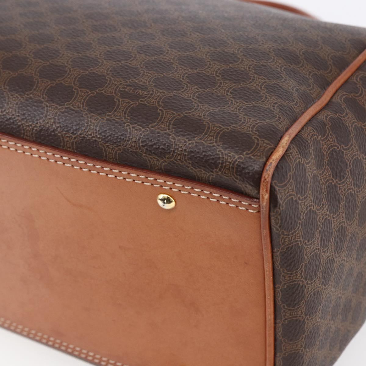 CELINE Macadam Canvas Hand Bag PVC Leather Brown Gold Auth SW1791