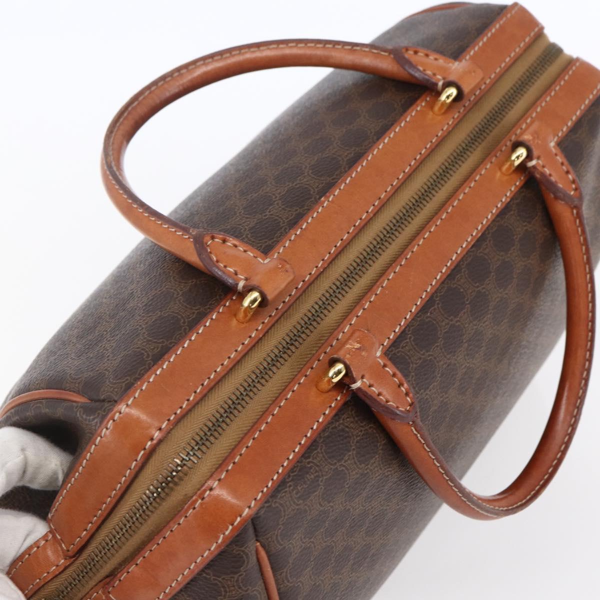 CELINE Macadam Canvas Hand Bag PVC Leather Brown Gold Auth SW1791