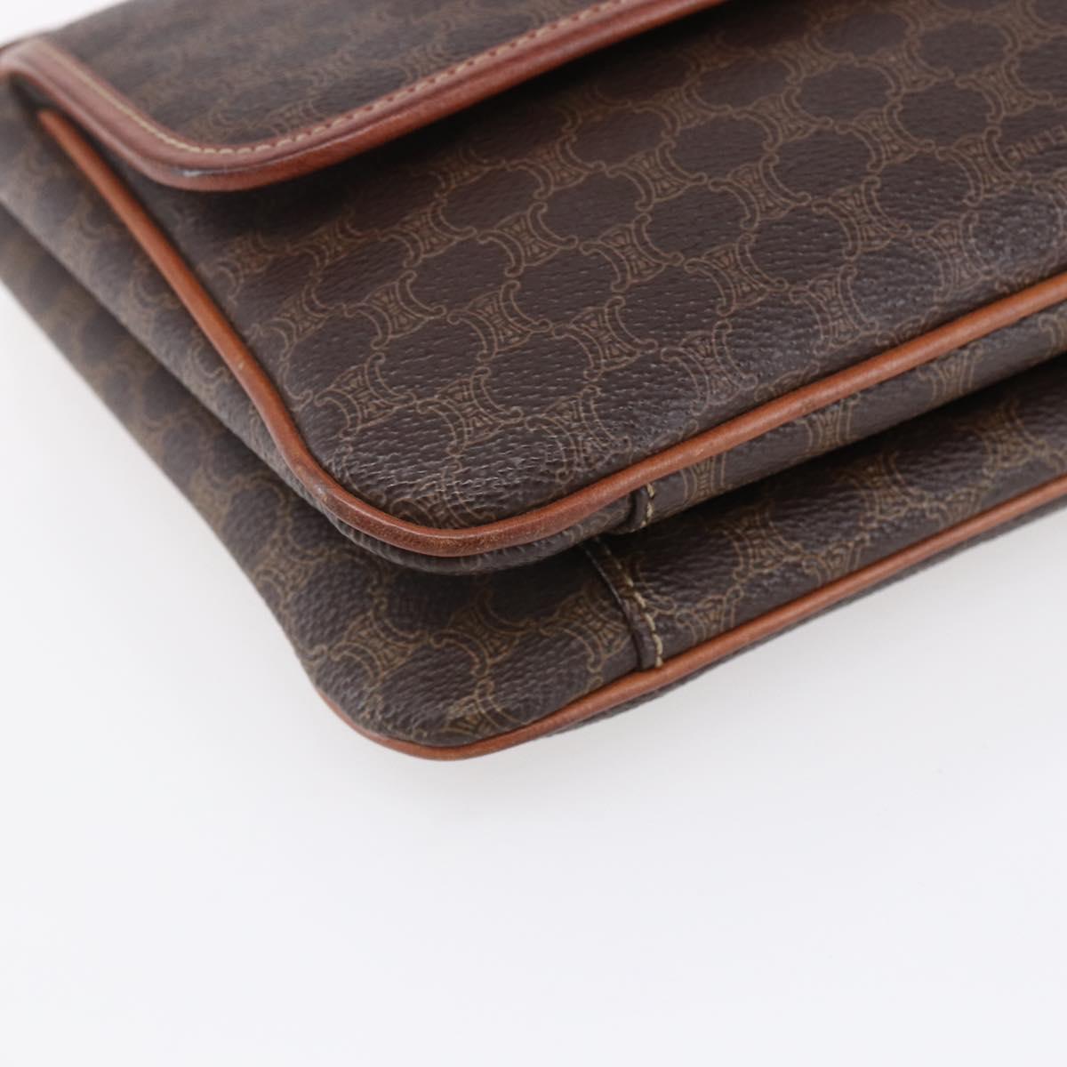 CELINE Macadam Canvas Shoulder Bag PVC Leather Brown Gold Auth SW1792