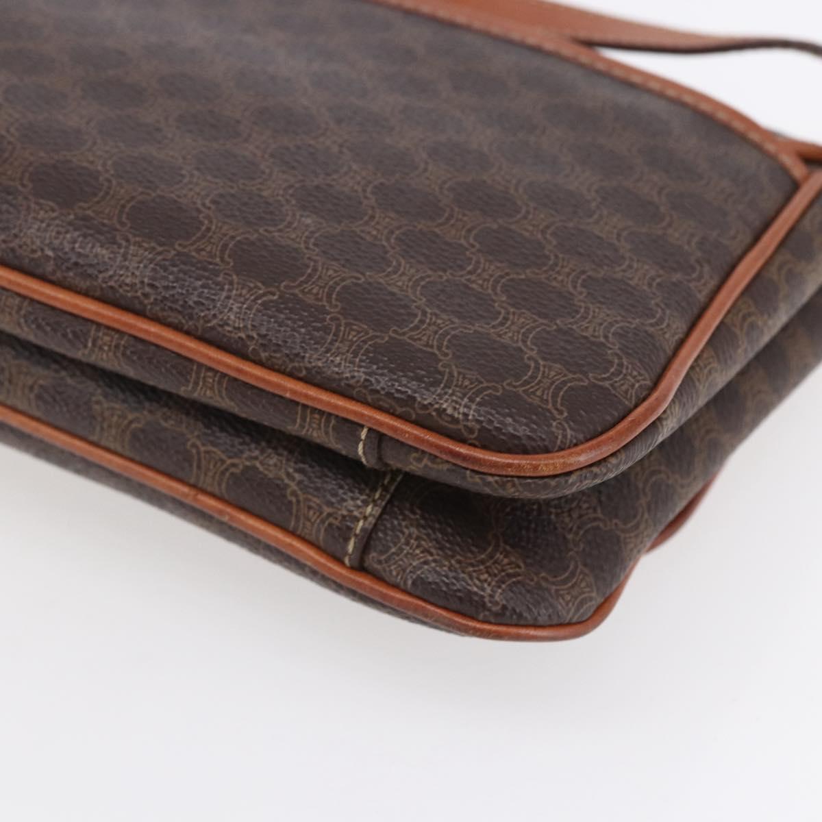 CELINE Macadam Canvas Shoulder Bag PVC Leather Brown Gold Auth SW1792