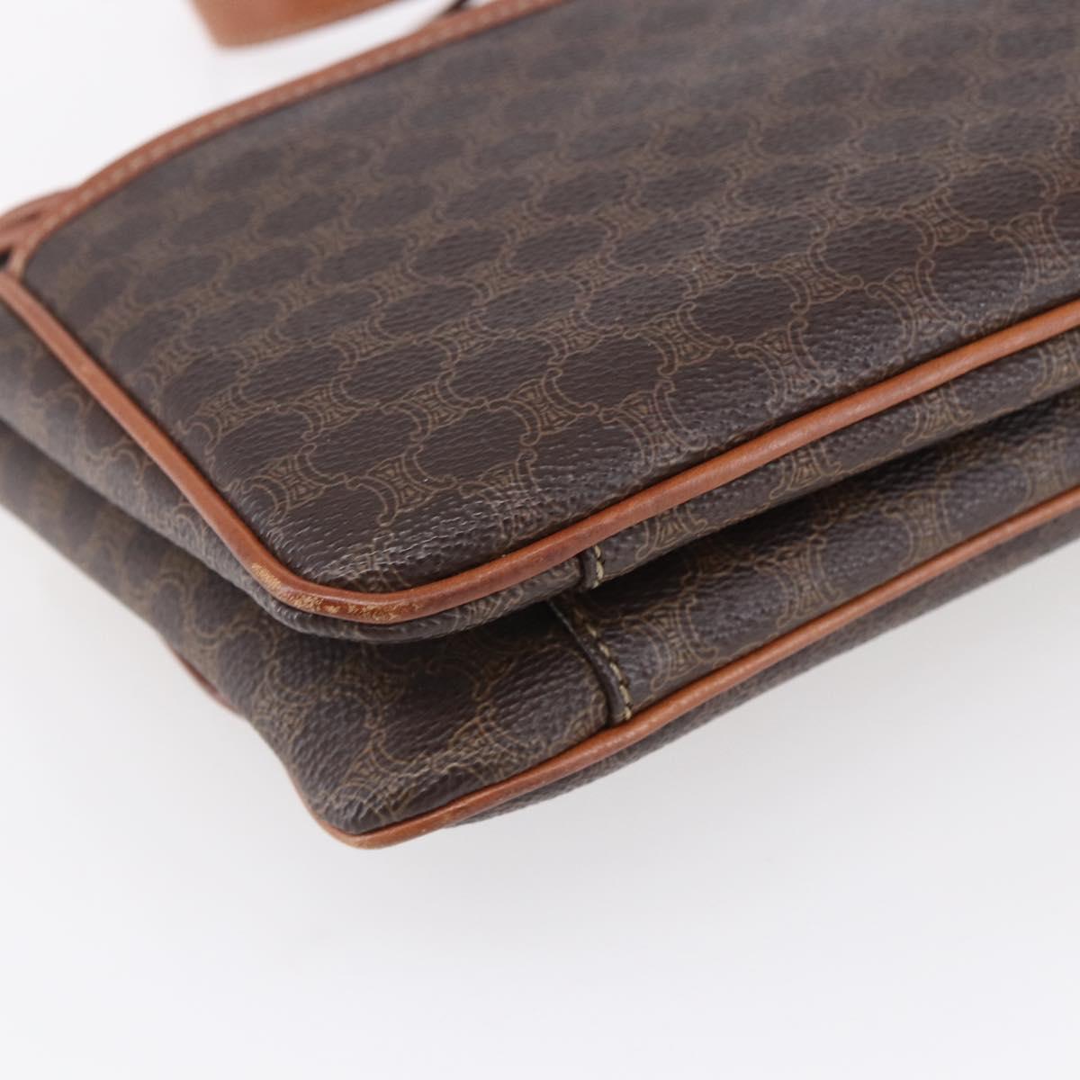 CELINE Macadam Canvas Shoulder Bag PVC Leather Brown Gold Auth SW1792