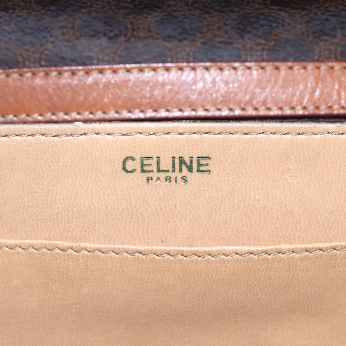 CELINE Macadam Canvas Shoulder Bag PVC Leather Brown Gold Auth SW1792