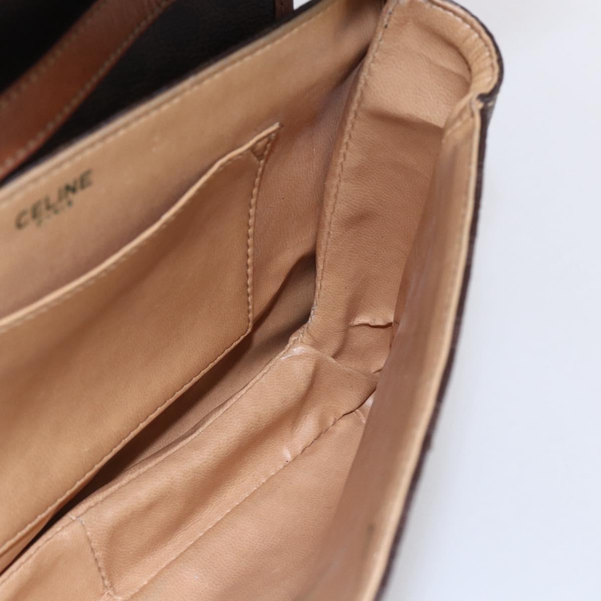 CELINE Macadam Canvas Shoulder Bag PVC Leather Brown Gold Auth SW1792