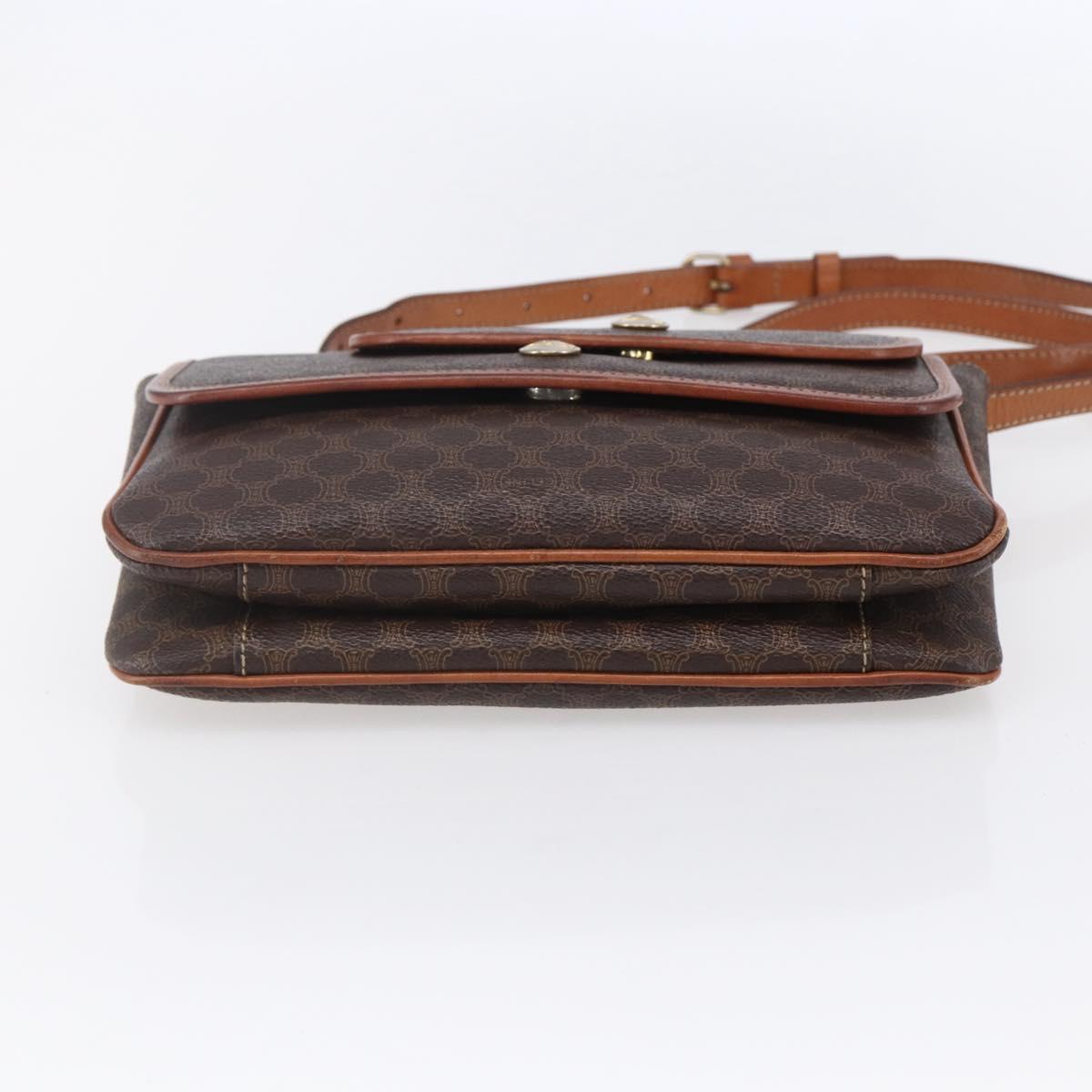 CELINE Macadam Canvas Shoulder Bag PVC Leather Brown Gold Auth SW1792