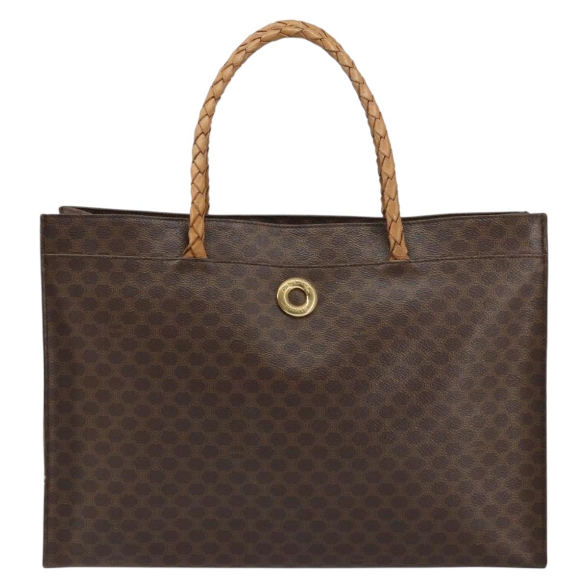 CELINE Macadam Canvas Tote Bag PVC Leather 2way Brown Gold Auth SW1793