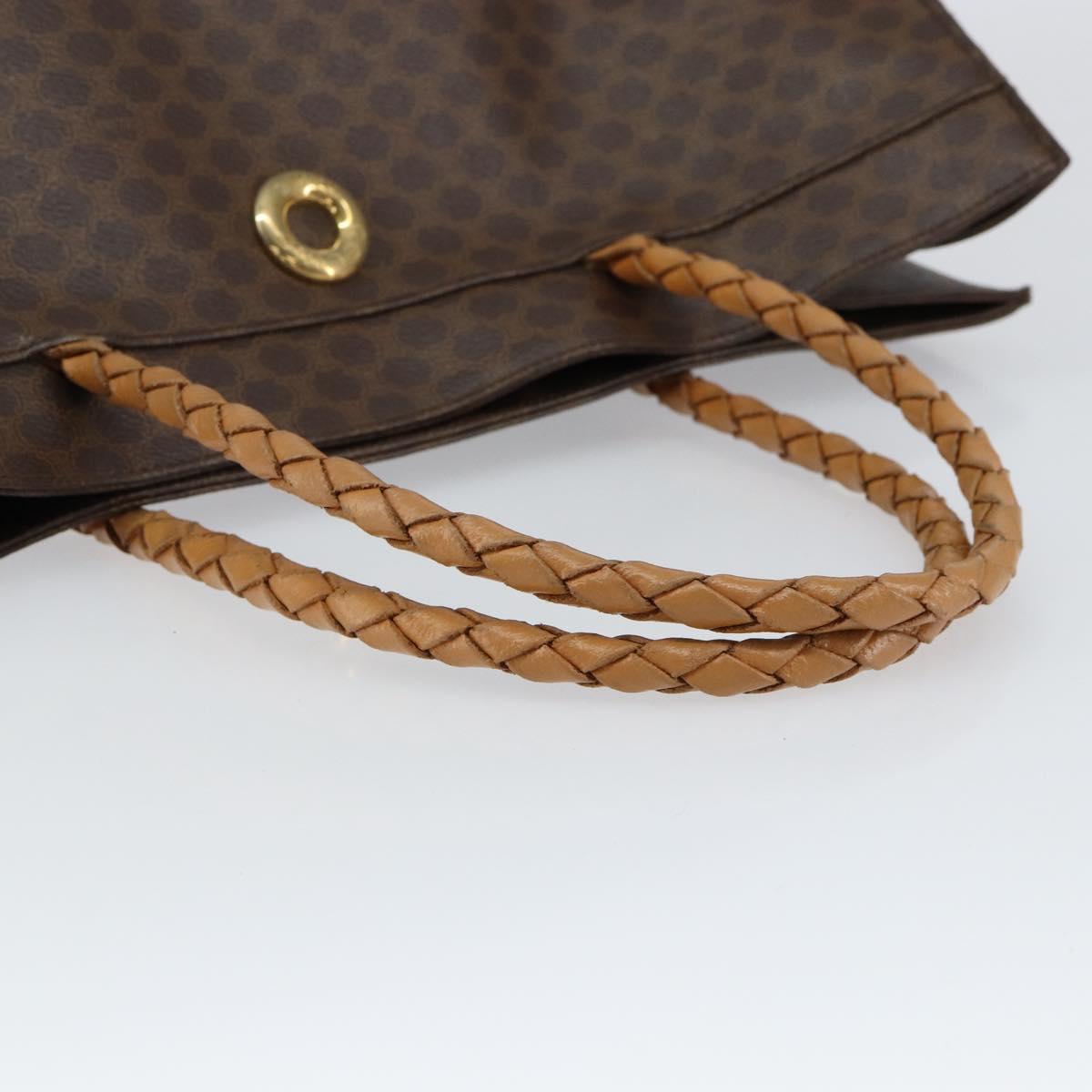 CELINE Macadam Canvas Tote Bag PVC Leather 2way Brown Gold Auth SW1793