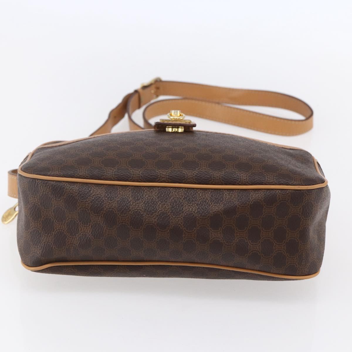 CELINE Macadam Canvas Shoulder Bag PVC Leather Brown Gold Auth SW1794