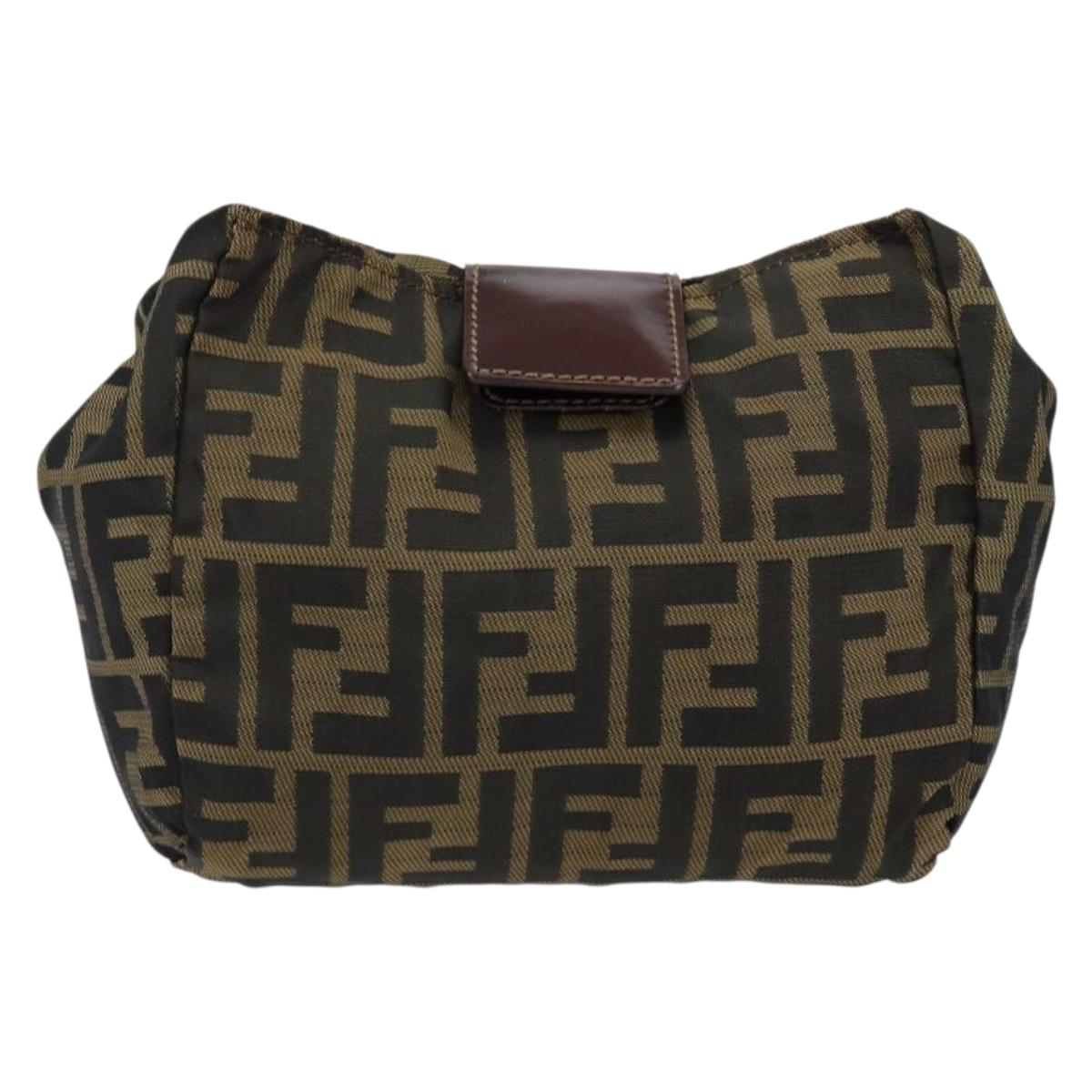 FENDI Zucca Canvas Clutch Bag Black Brown Auth SW1796