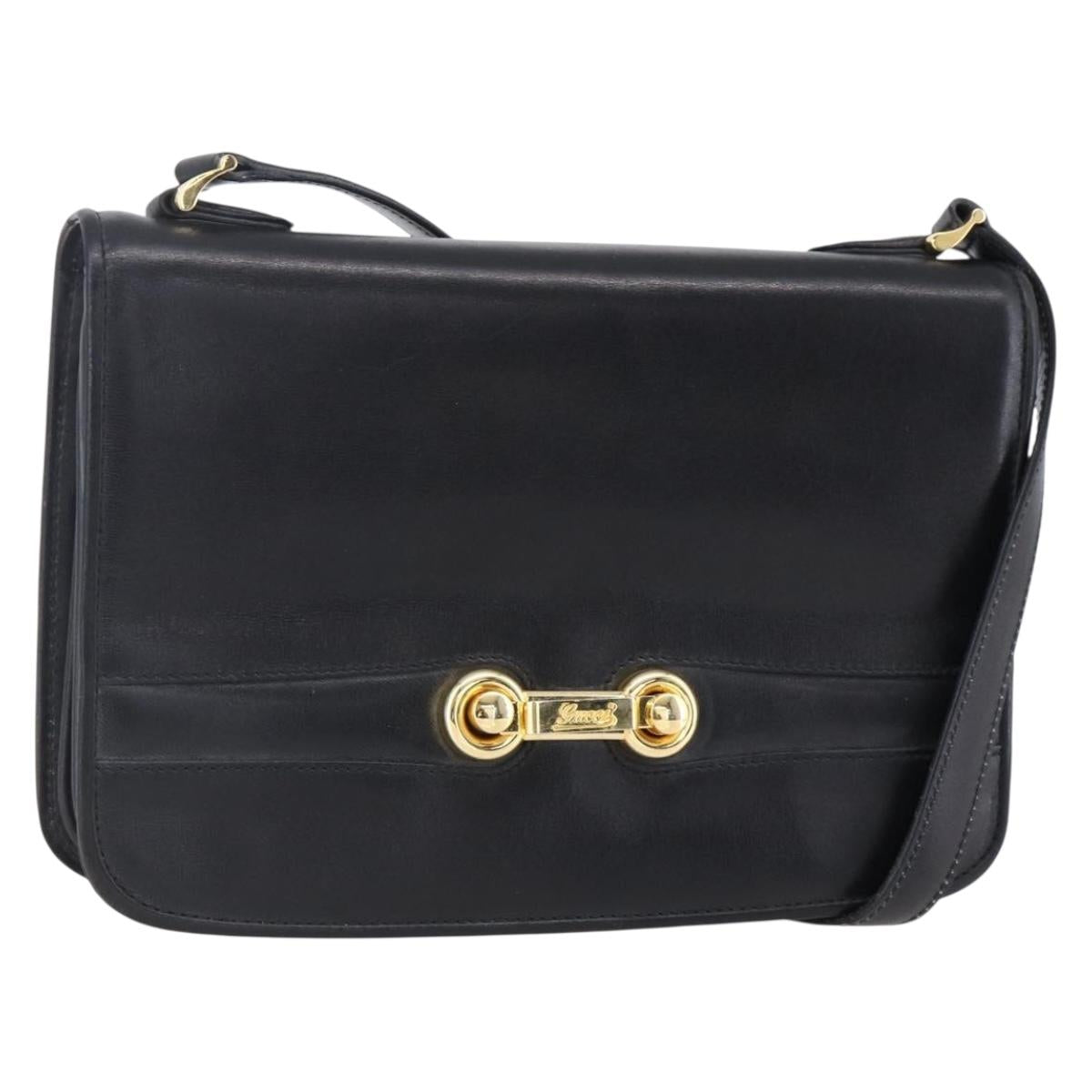 FENDI Shoulder Bag Leather Black Gold Auth SW1797