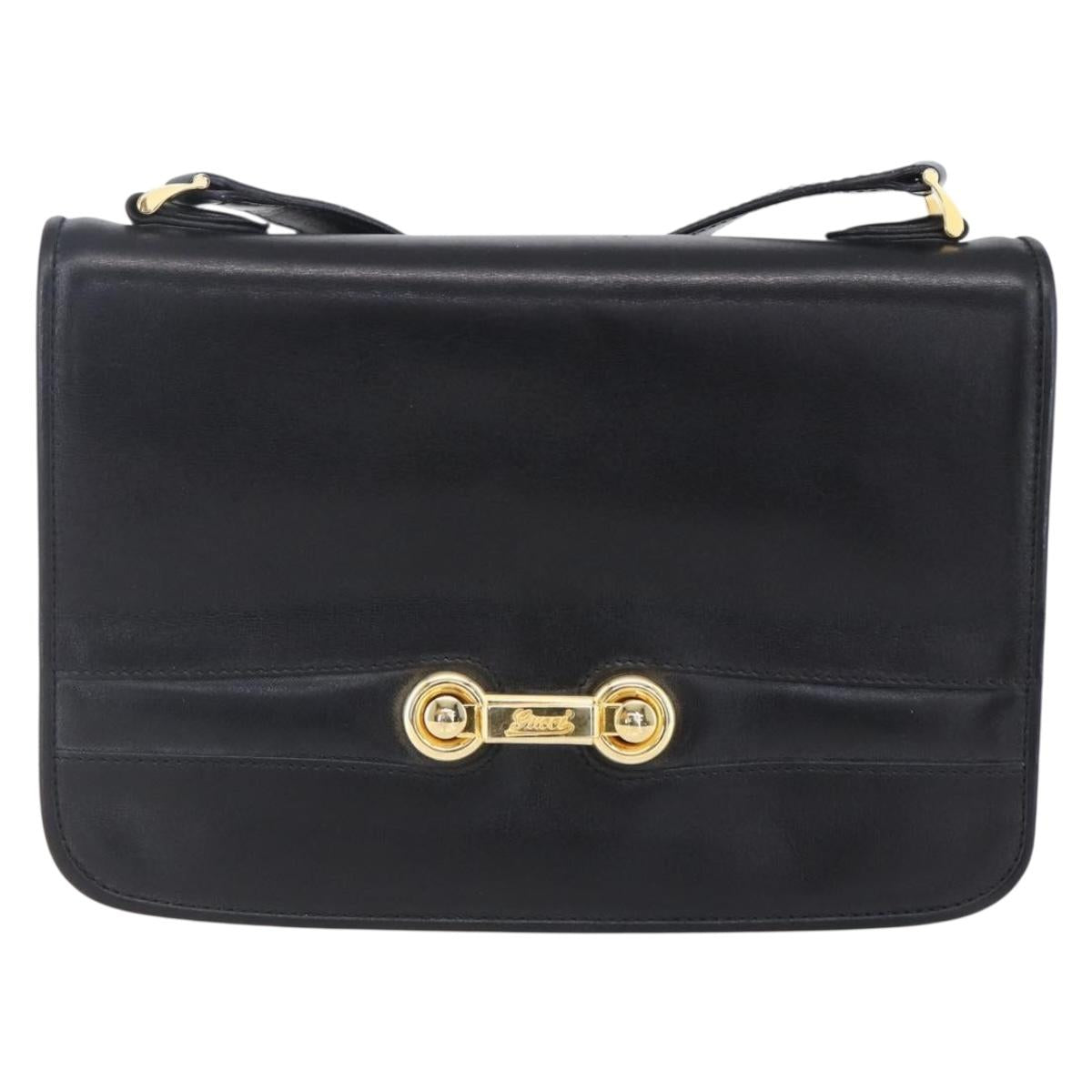 FENDI Shoulder Bag Leather Black Gold Auth SW1797