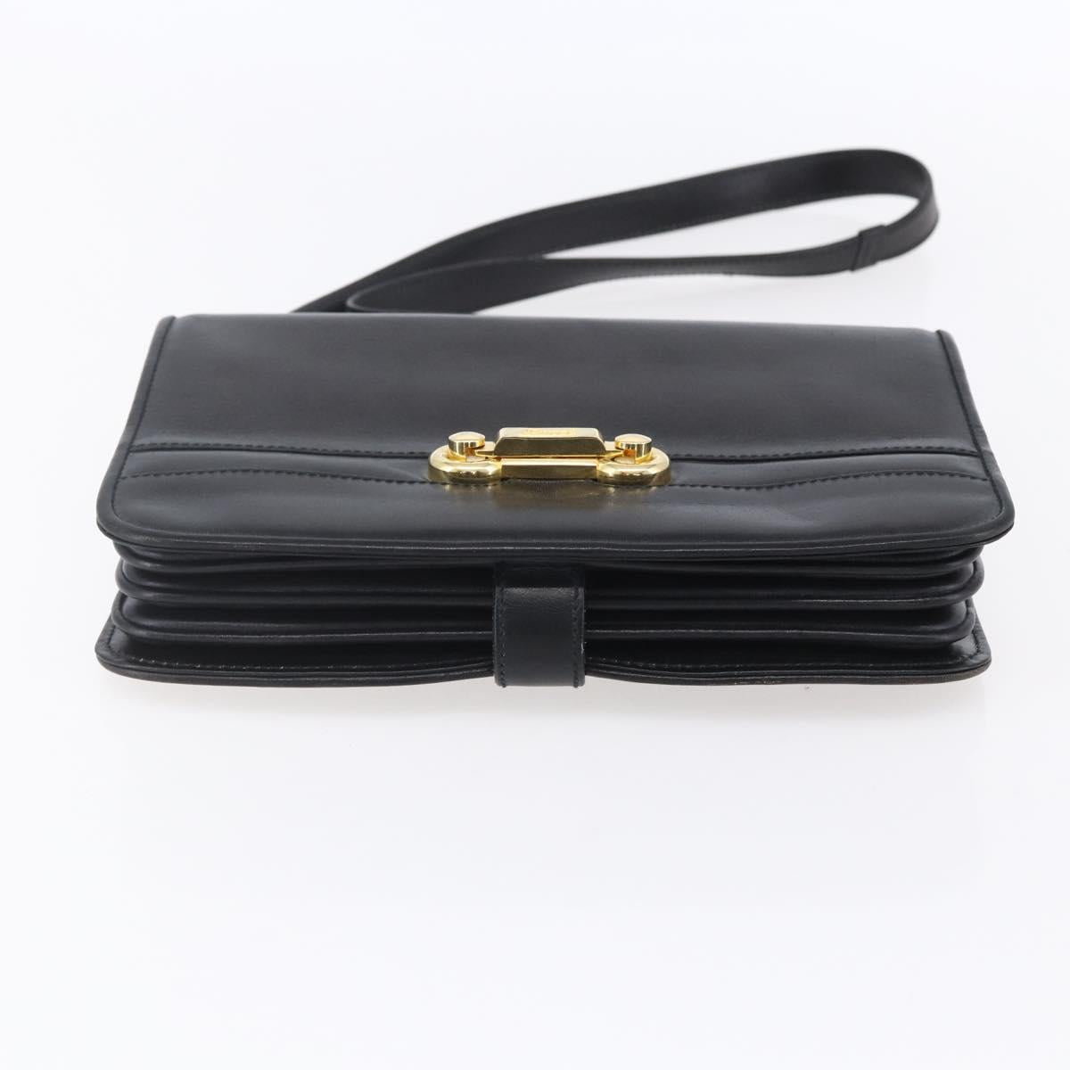FENDI Shoulder Bag Leather Black Gold Auth SW1797