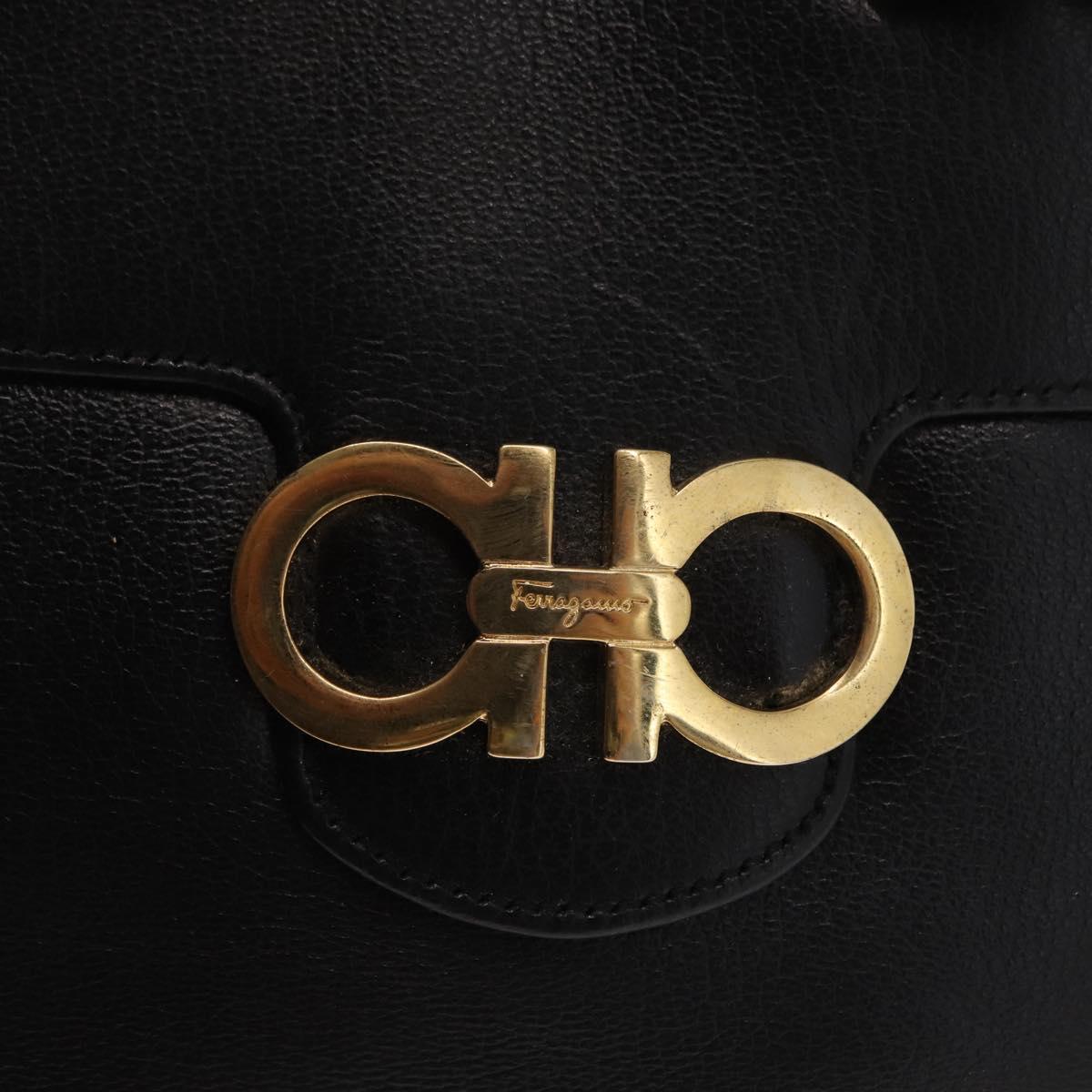Salvatore Ferragamo Gancini Hand Bag Leather Black Gold Auth SW1799