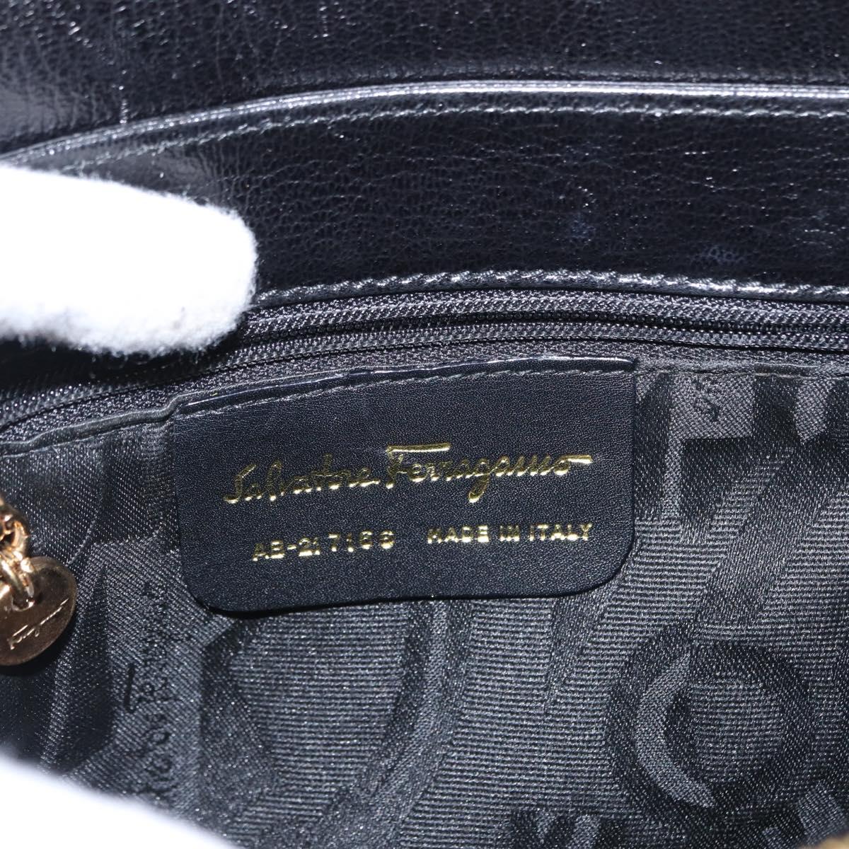 Salvatore Ferragamo Gancini Hand Bag Leather Black Gold Auth SW1799