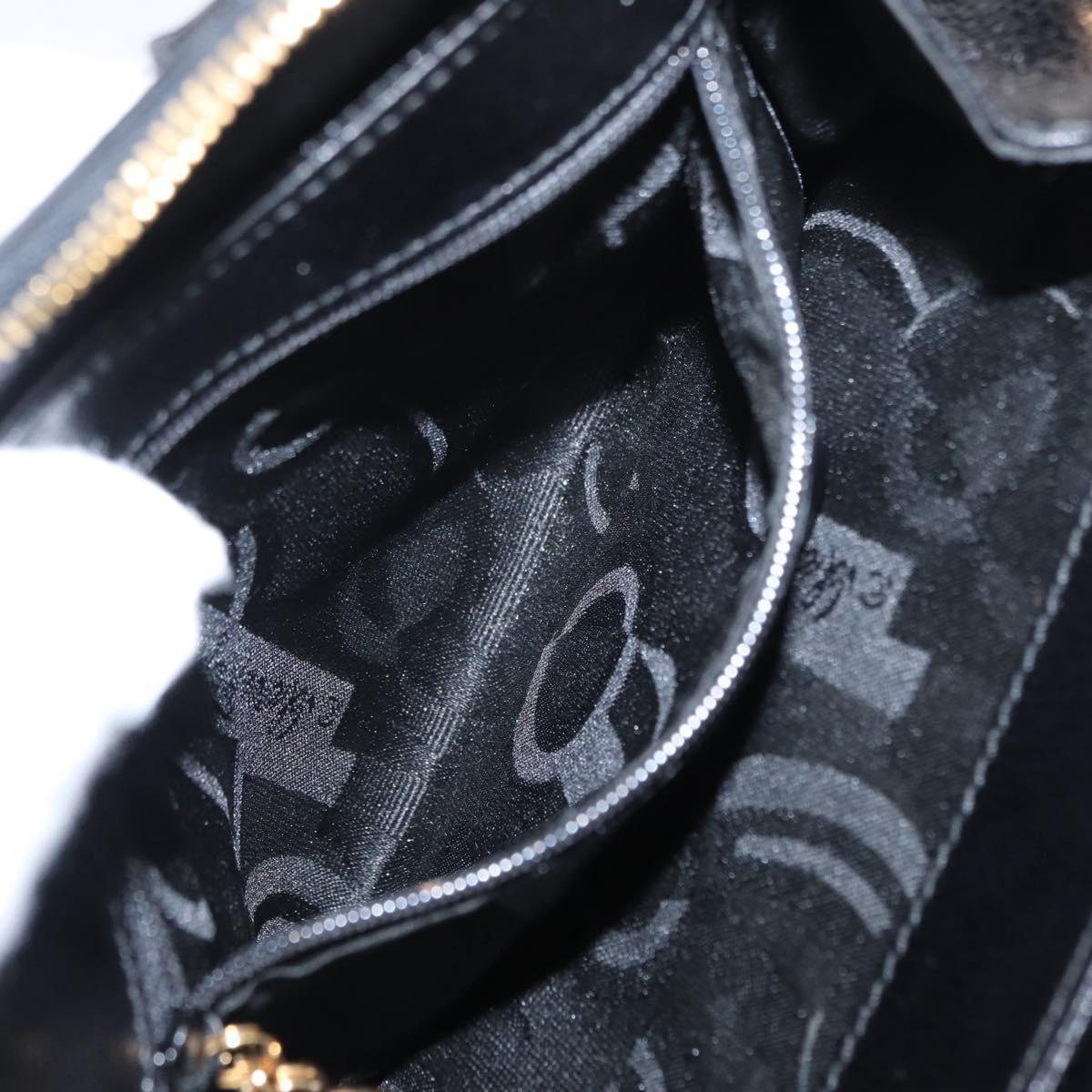 Salvatore Ferragamo Gancini Hand Bag Leather Black Gold Auth SW1799