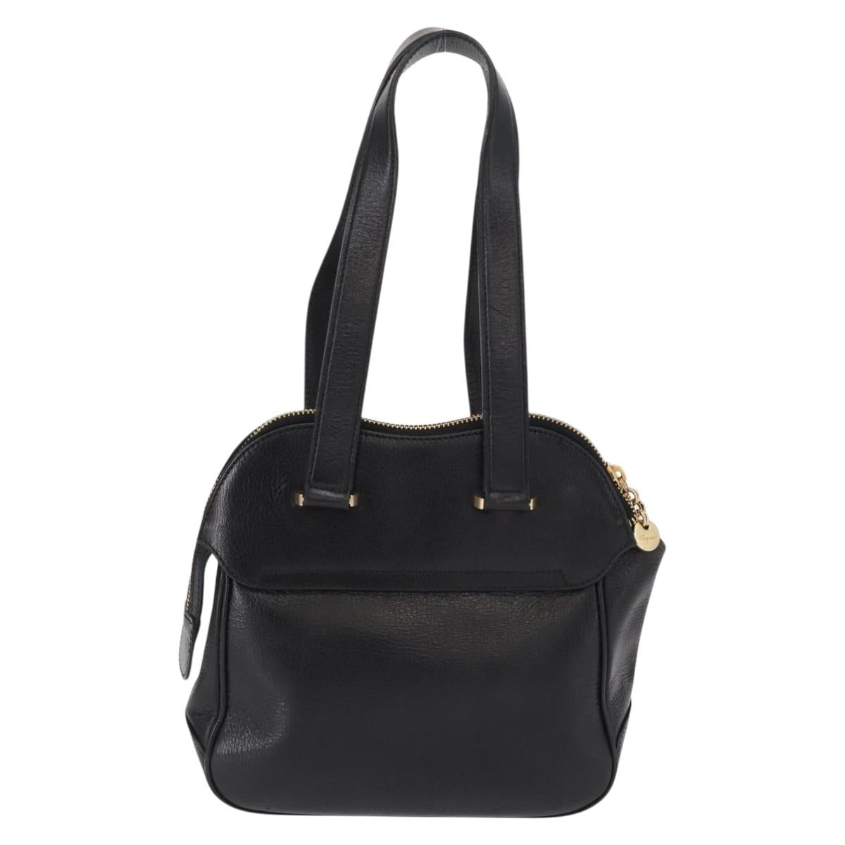 Salvatore Ferragamo Gancini Hand Bag Leather Black Gold Auth SW1799